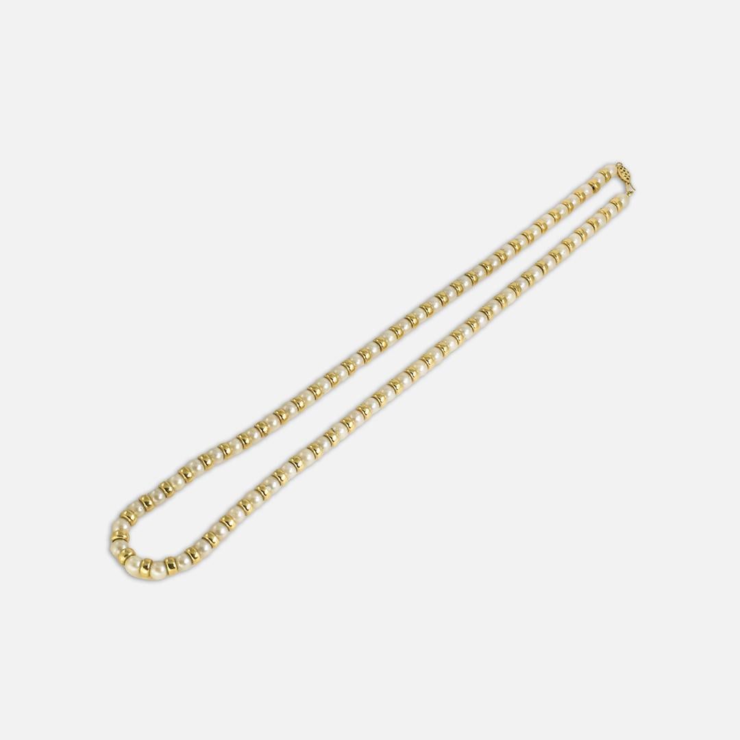 Cultured Pearl with Hollow Gold Spacers Necklace 27.7g In Excellent Condition For Sale In Laguna Beach, CA