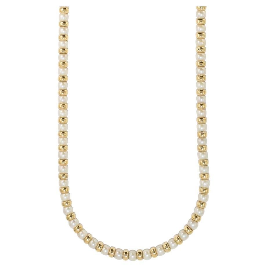 Cultured Pearl with Hollow Gold Spacers Necklace 27.7g For Sale