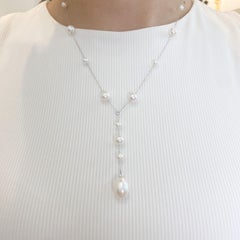 Collana nuziale a Y di perle coltivate a stazioni alternate in oro bianco 14K LV
