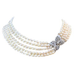 Cultured Pearls Diamond 18k White Gold Multi-String Necklace