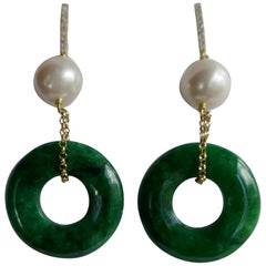 Cultured Pearls Green New Jade Vermeil Cubic Zirconia Small Hoop Earrings