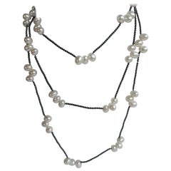 Cultured Pearls Hematite 925 Sterling Silver Gemstone Long Necklace