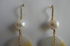 Cultured Pearls Yellow Jade Vermeil Cubic Zirconia Small Hoop Earrings