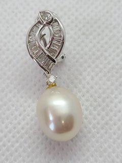 Cultured South Sea Pearl & Natural Diamond Earrings in 18K Gold