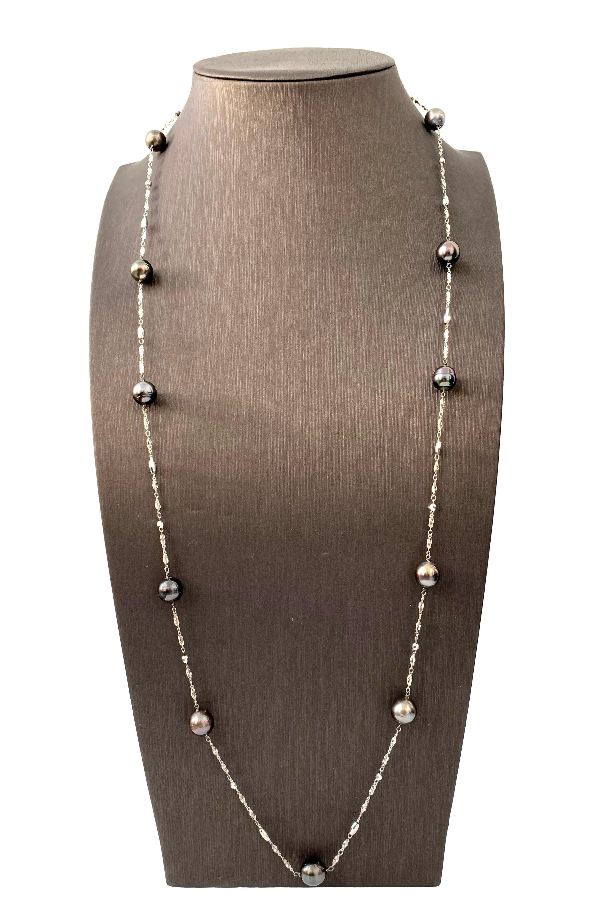 Uncut Cultured South Sea Pearl Station Long Necklace For Sale