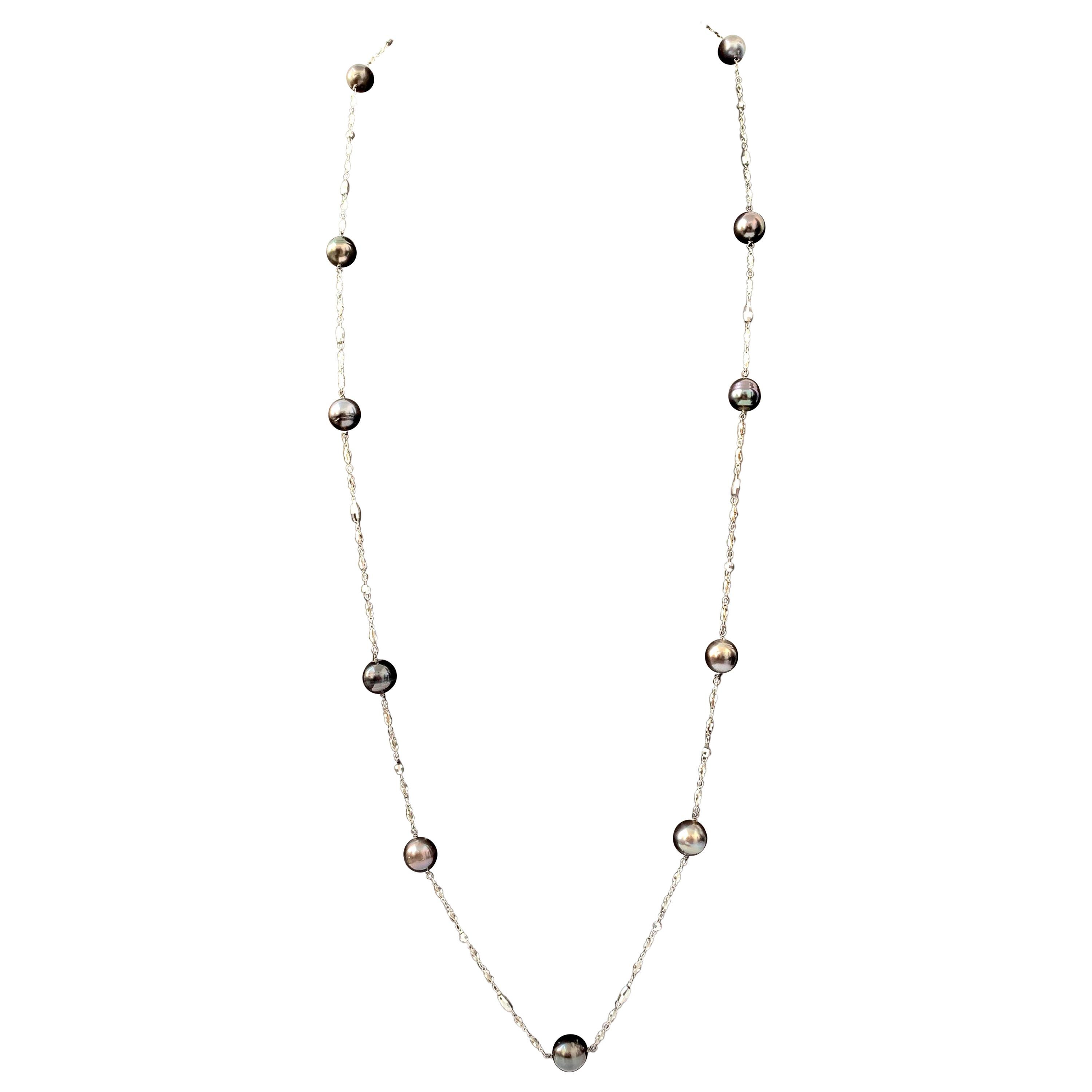 Cultured South Sea Pearl Station Long Necklace For Sale