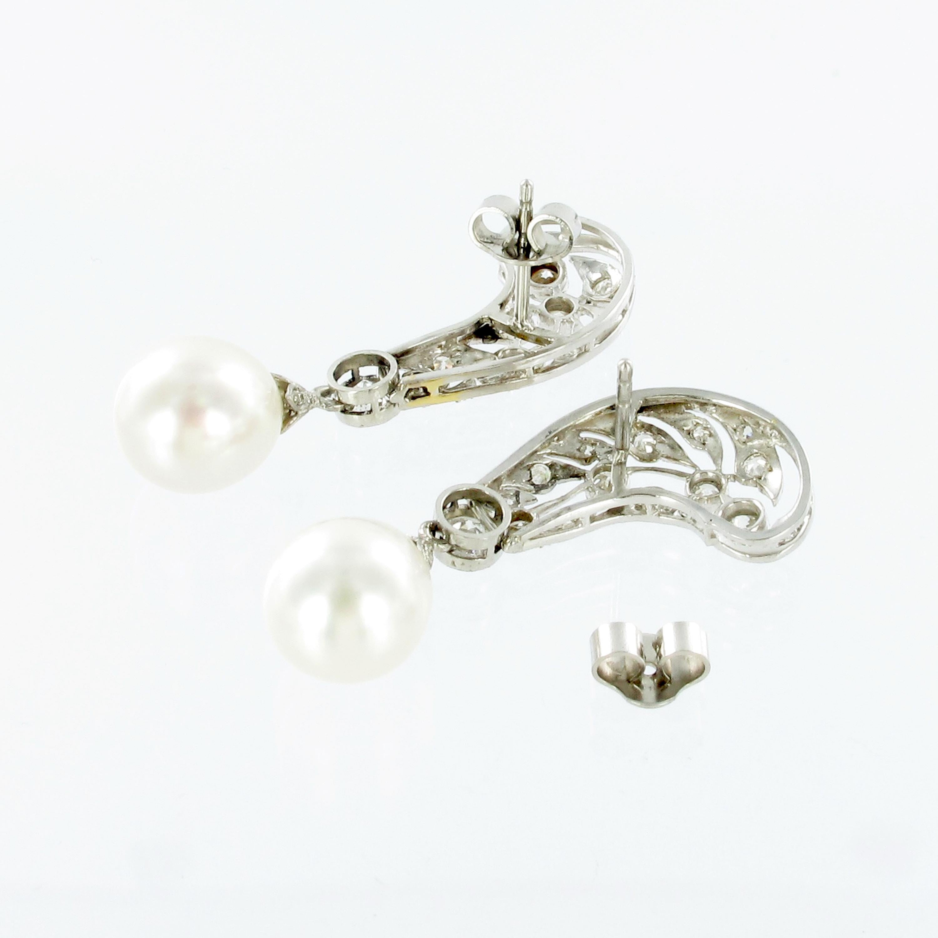 Art Deco Cultured South Sea Pearls and Diamond Earrings in Platinum For Sale