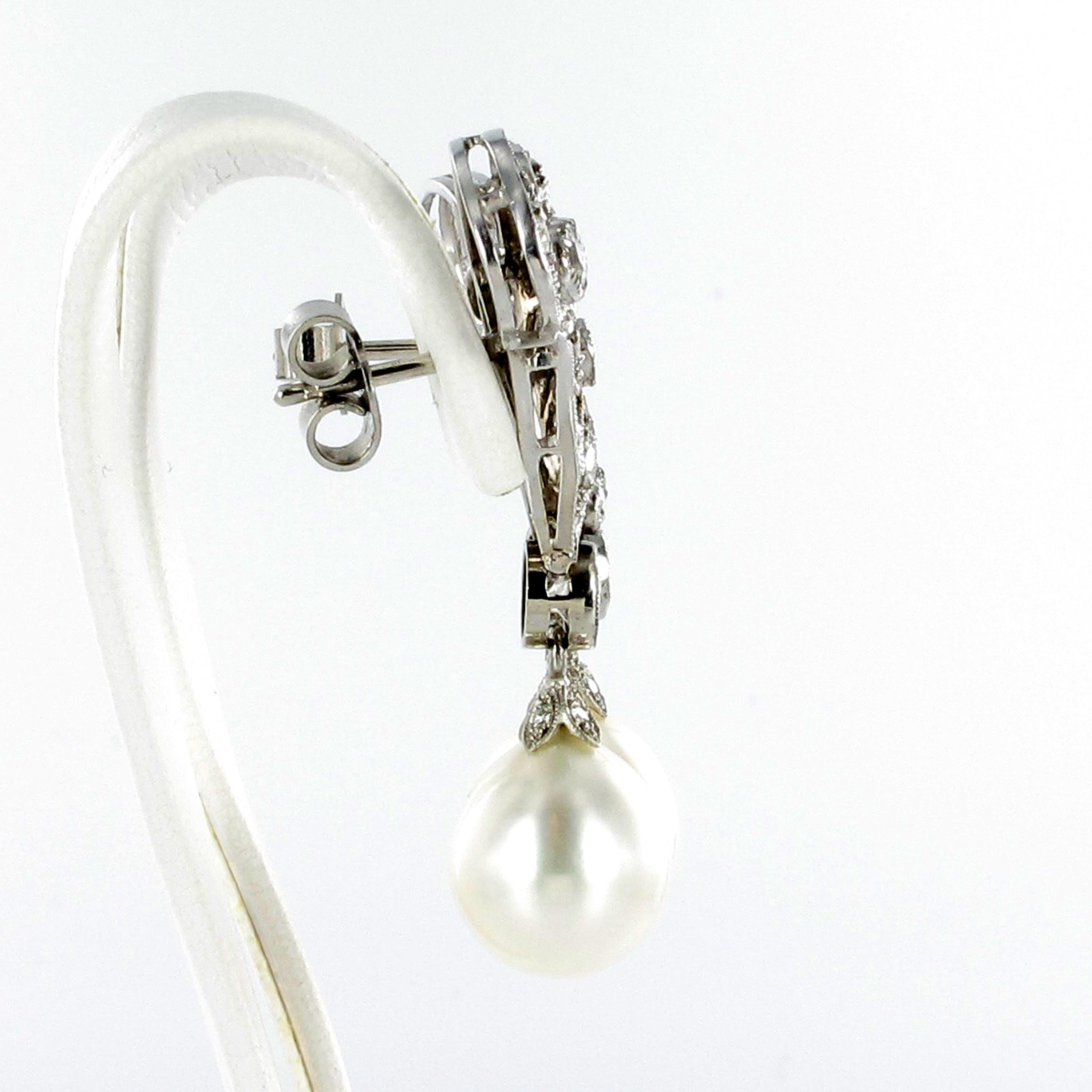Ohrringe aus Platin mit Zucht-Südseeperlen und Diamanten im Zustand „Gut“ im Angebot in Lucerne, CH