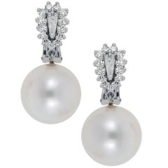 Cultured South Seas Pearl and Diamond Drop Earrings