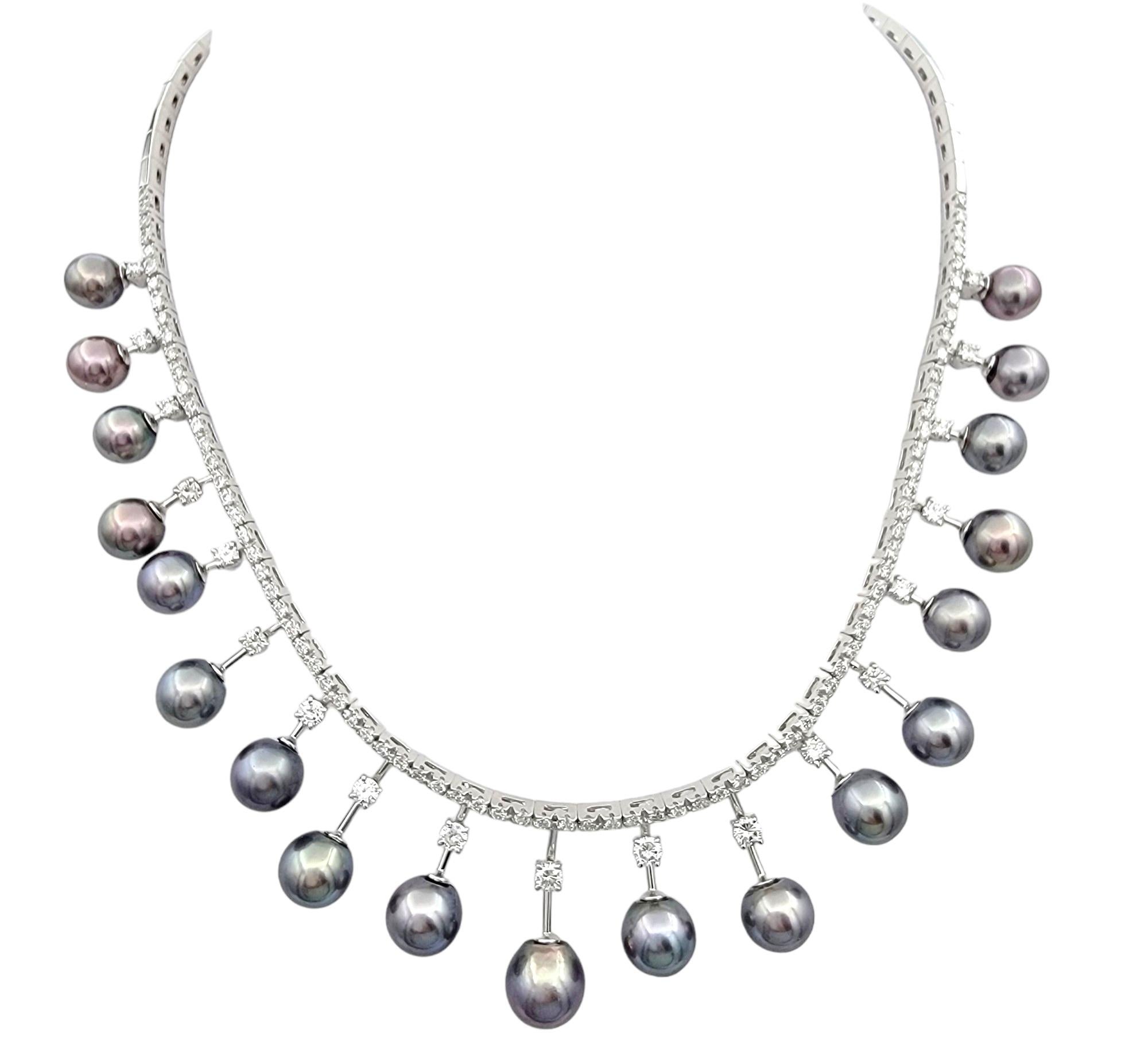 Choker-Halskette aus 18 Karat Weißgold mit Zucht-Tahiti-Schwarzer Perle und Diamant Damen im Angebot
