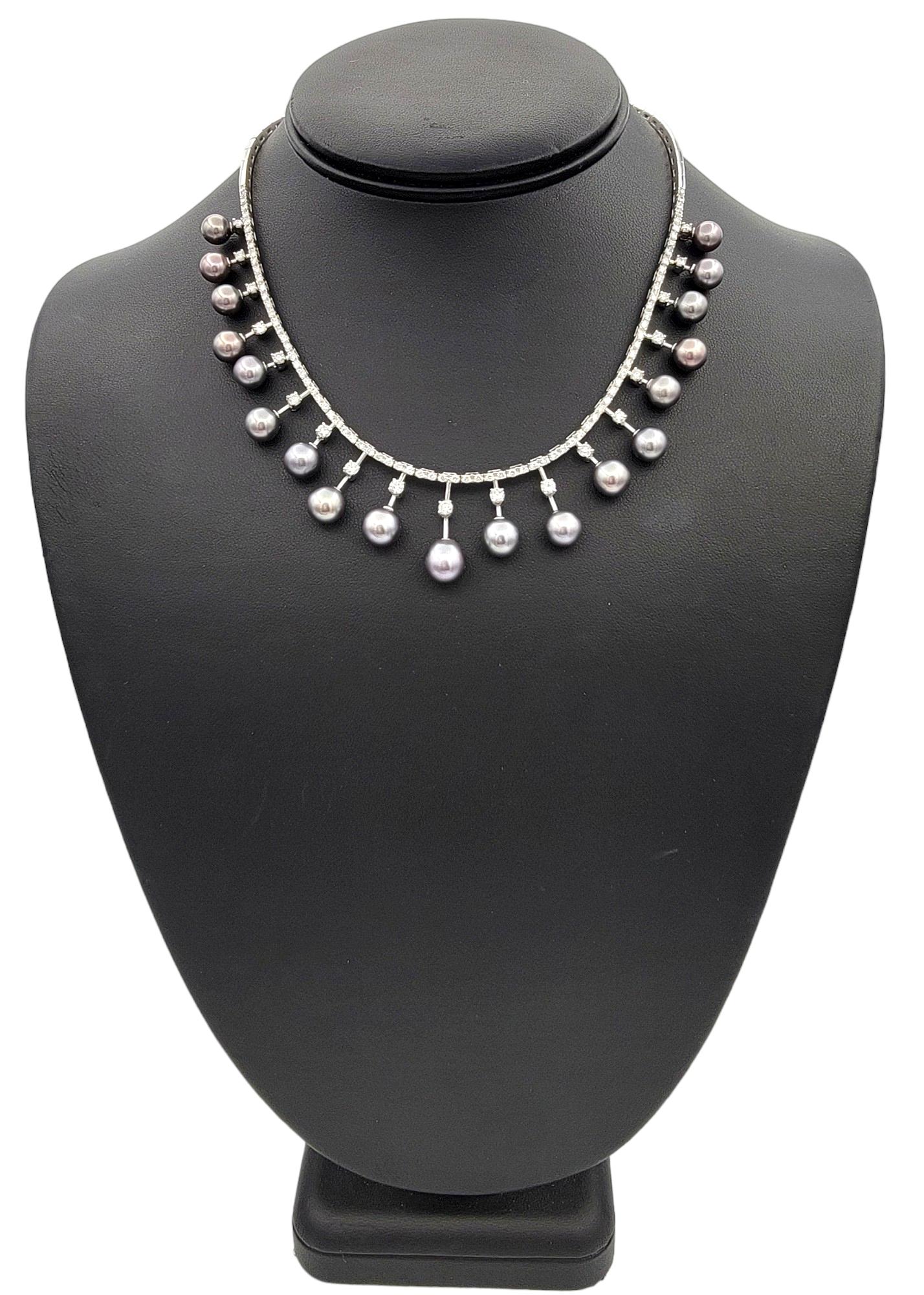 Choker-Halskette aus 18 Karat Weißgold mit Zucht-Tahiti-Schwarzer Perle und Diamant im Angebot 1