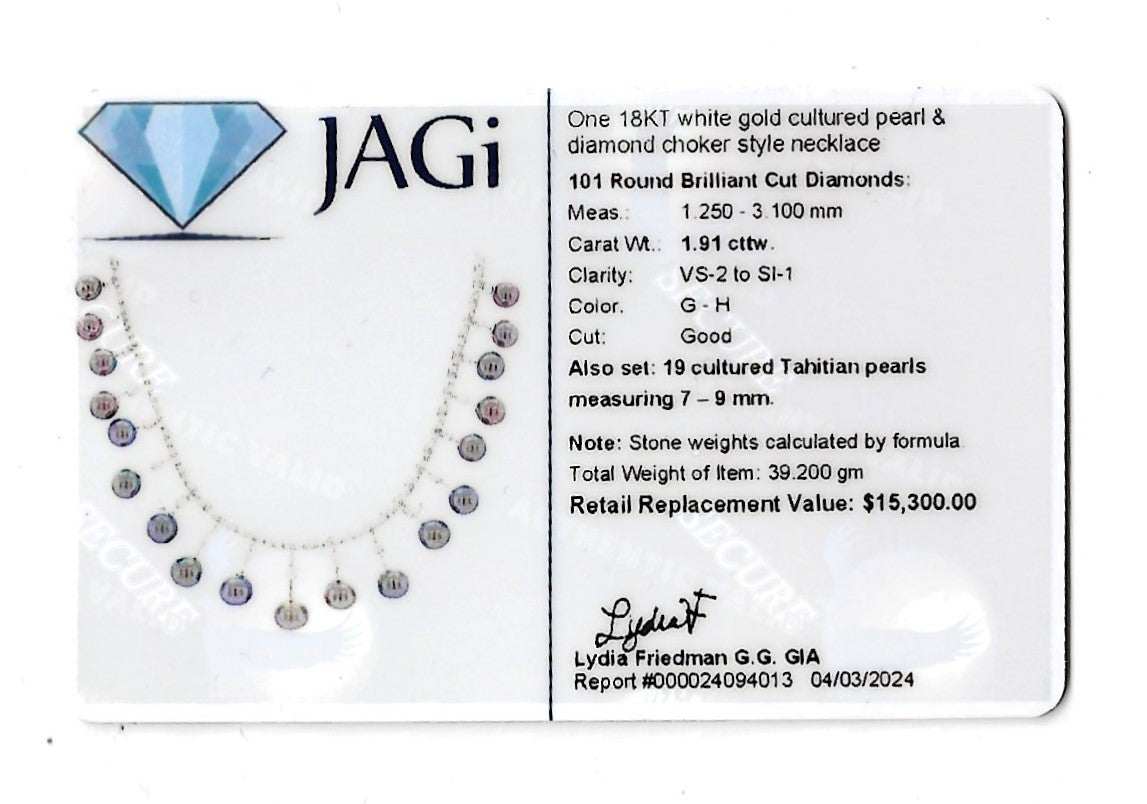 Choker-Halskette aus 18 Karat Weißgold mit Zucht-Tahiti-Schwarzer Perle und Diamant im Angebot 2