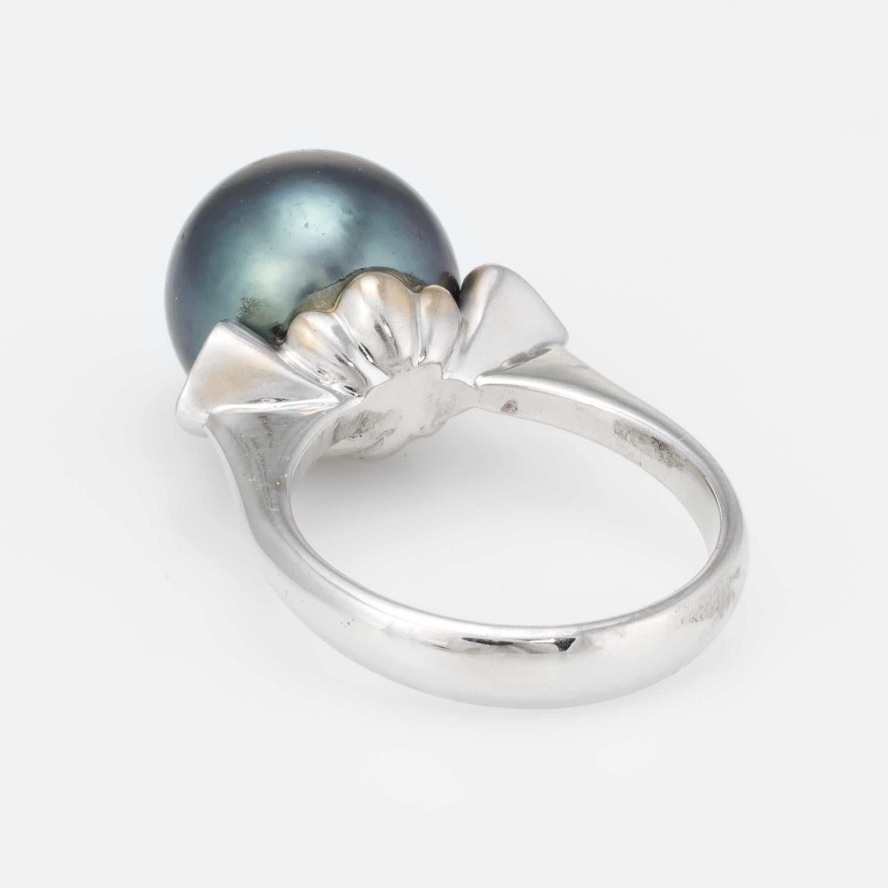 Modern Cultured Tahitian Black Pearl Diamond Heart Ring For Sale