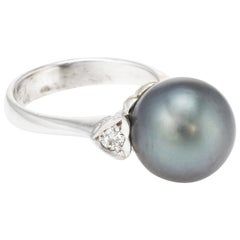 Cultured Tahitian Black Pearl Diamond Heart Ring