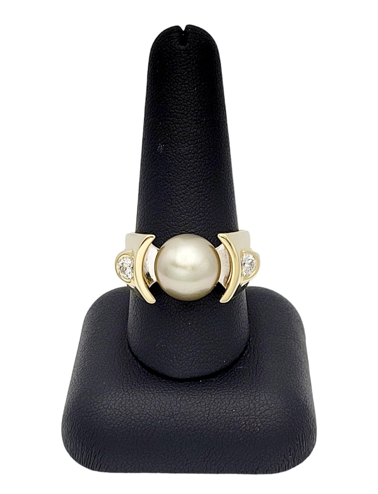Cultured Tahitian Pearl & Round Brilliant Diamond Cocktail Ring in 14 Karat Gold For Sale 3