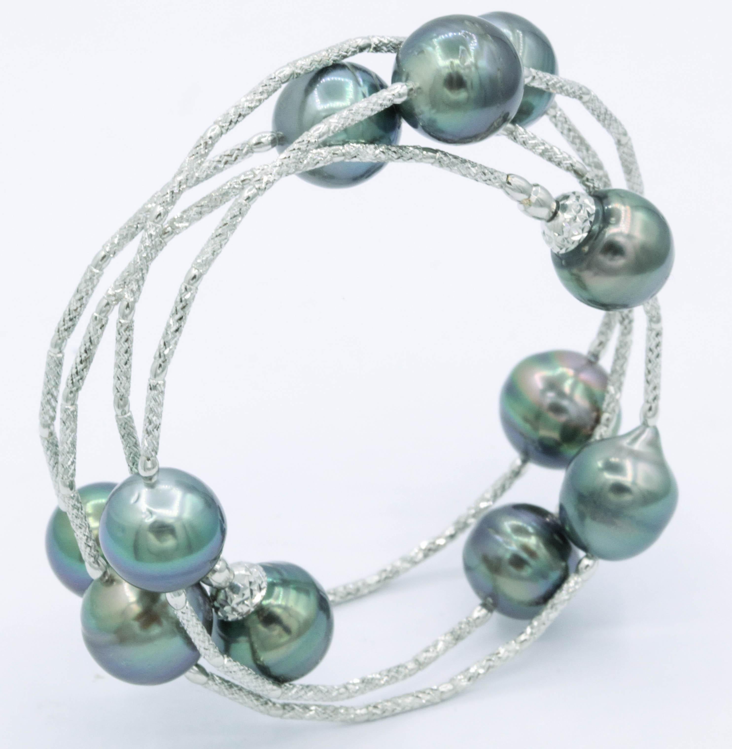 Modern Cultured Tahitian Pearls Wrap Around Flexible Bracelet