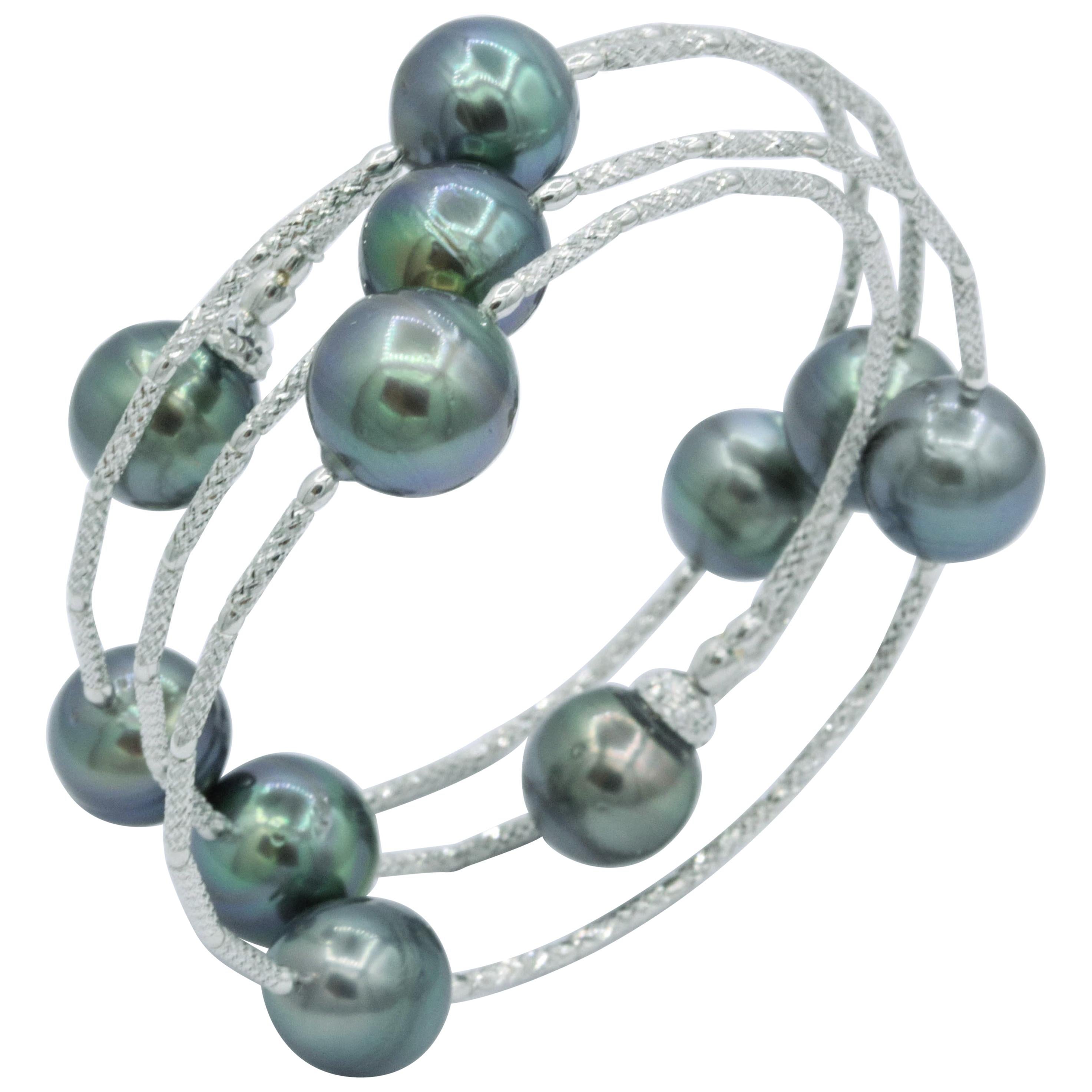 Cultured Tahitian Pearls Wrap Around Flexible Bracelet