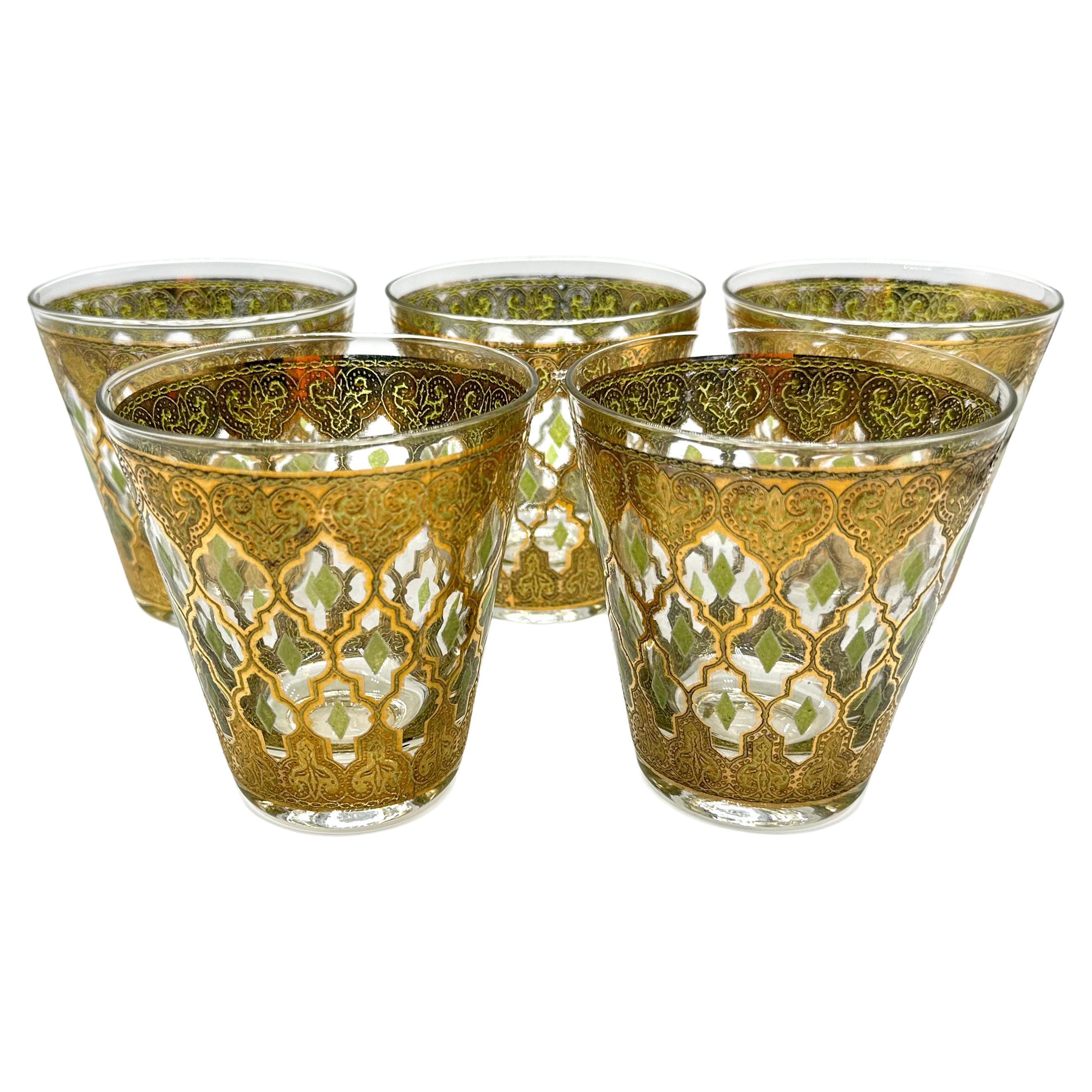 Culver 22K Gold 1960s Valencia Design Double Old Fashioned Glassware Barware