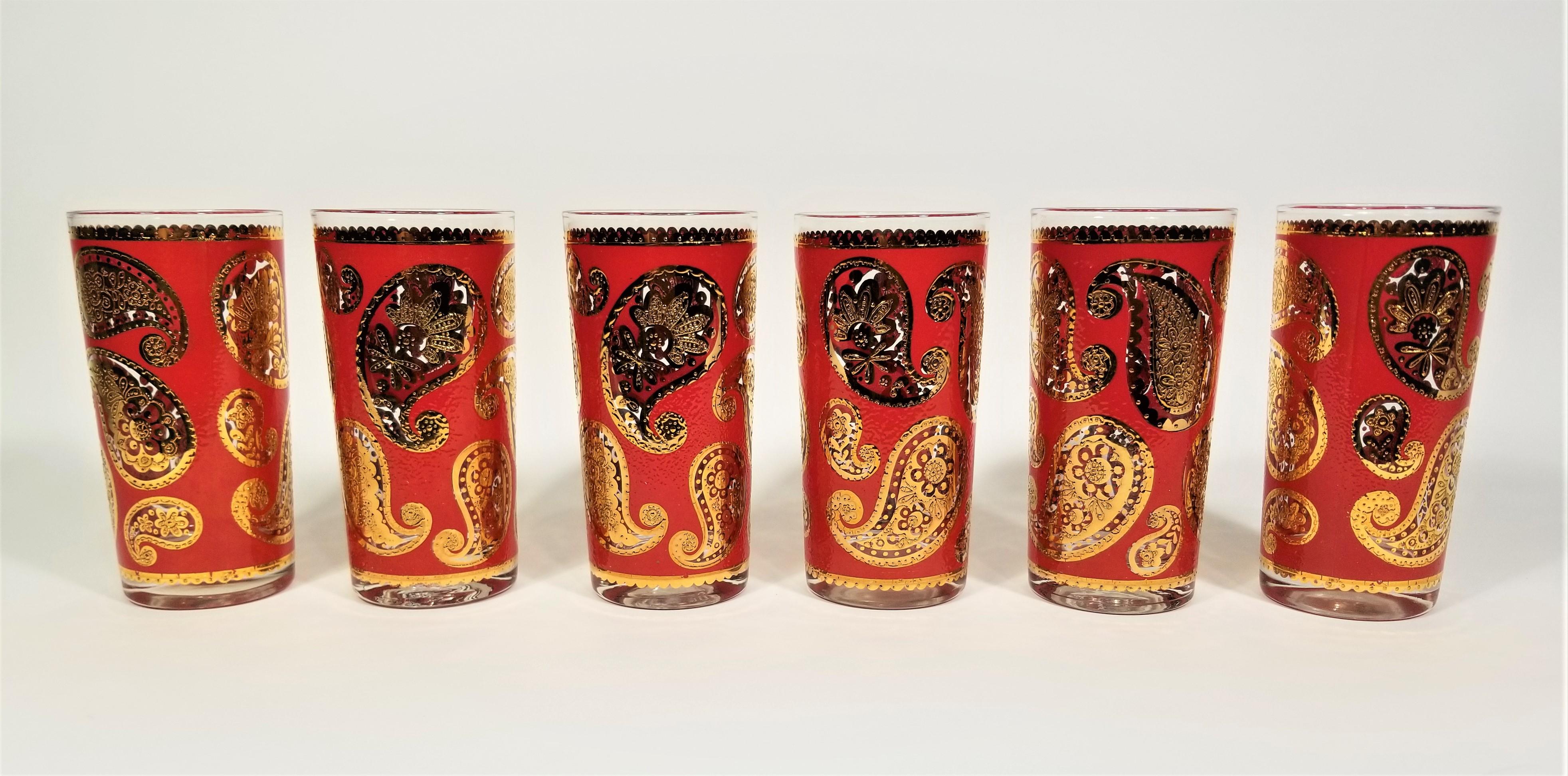 Culver 22k Gold and Red Glassware Barware 1960s Mid Century In Excellent Condition In New York, NY
