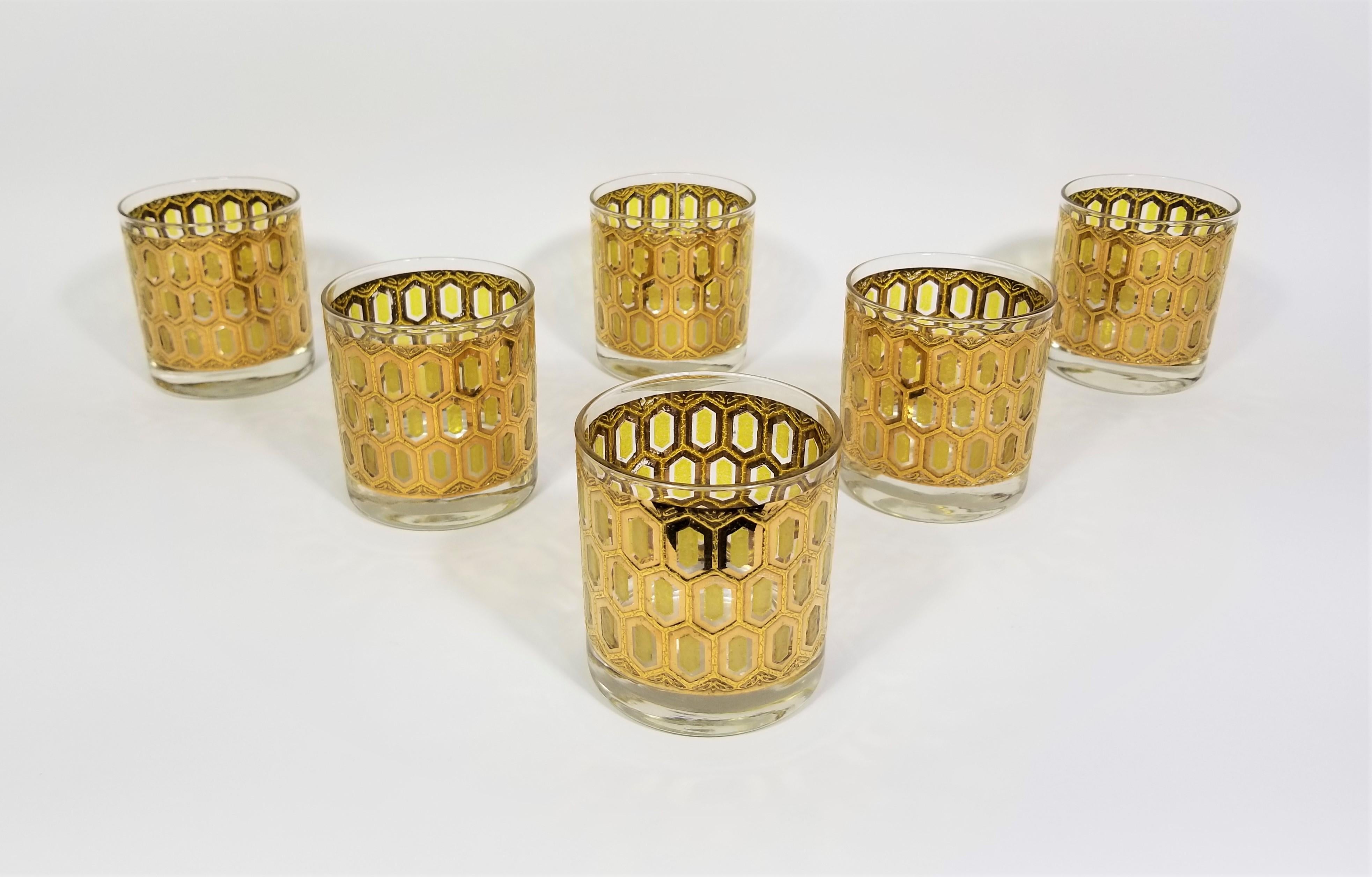 Culver 22k Gold Barware Glassware 1960s Mid Century Set of 6 6