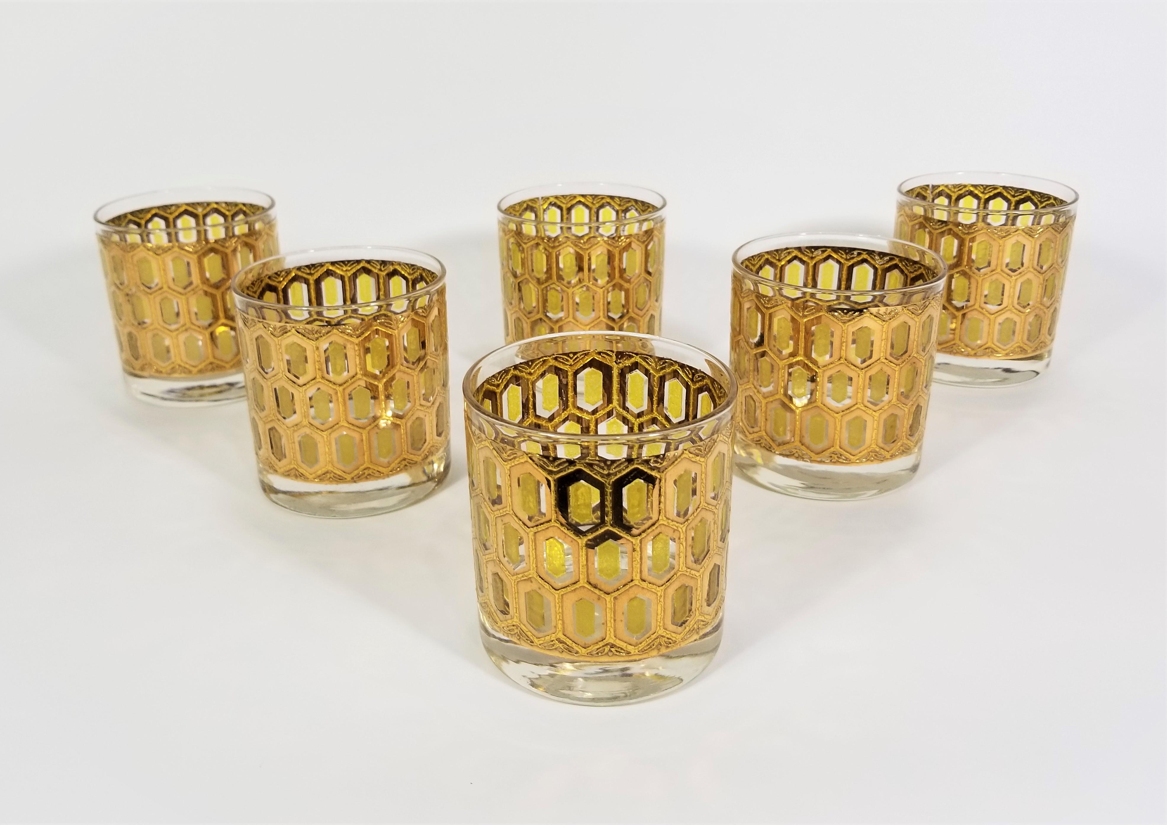 Culver 22k Gold Barware Glassware 1960s Mid Century Set of 6 7