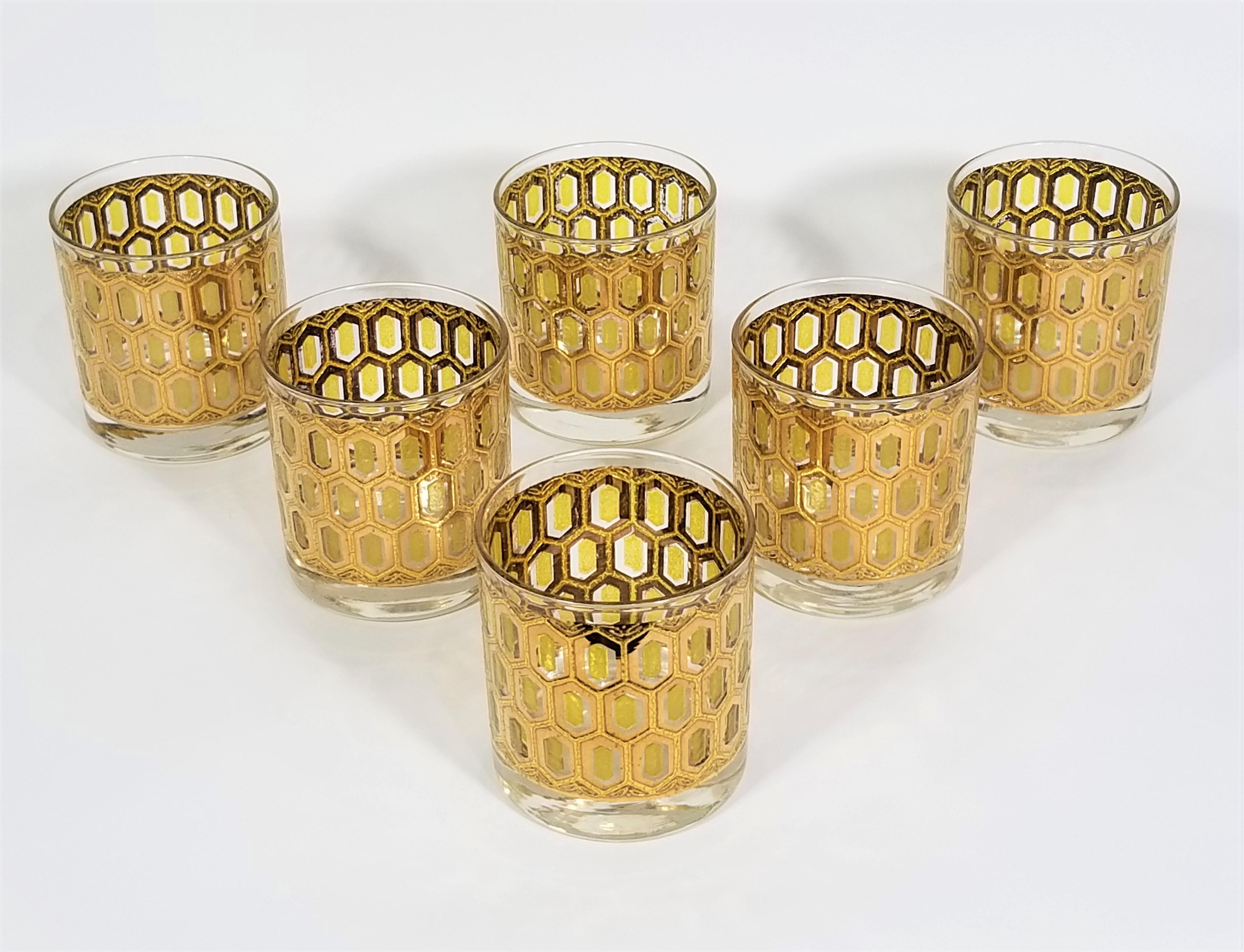 1960s mid century culver 22k gold glassware barware set of 6. Unmarked.