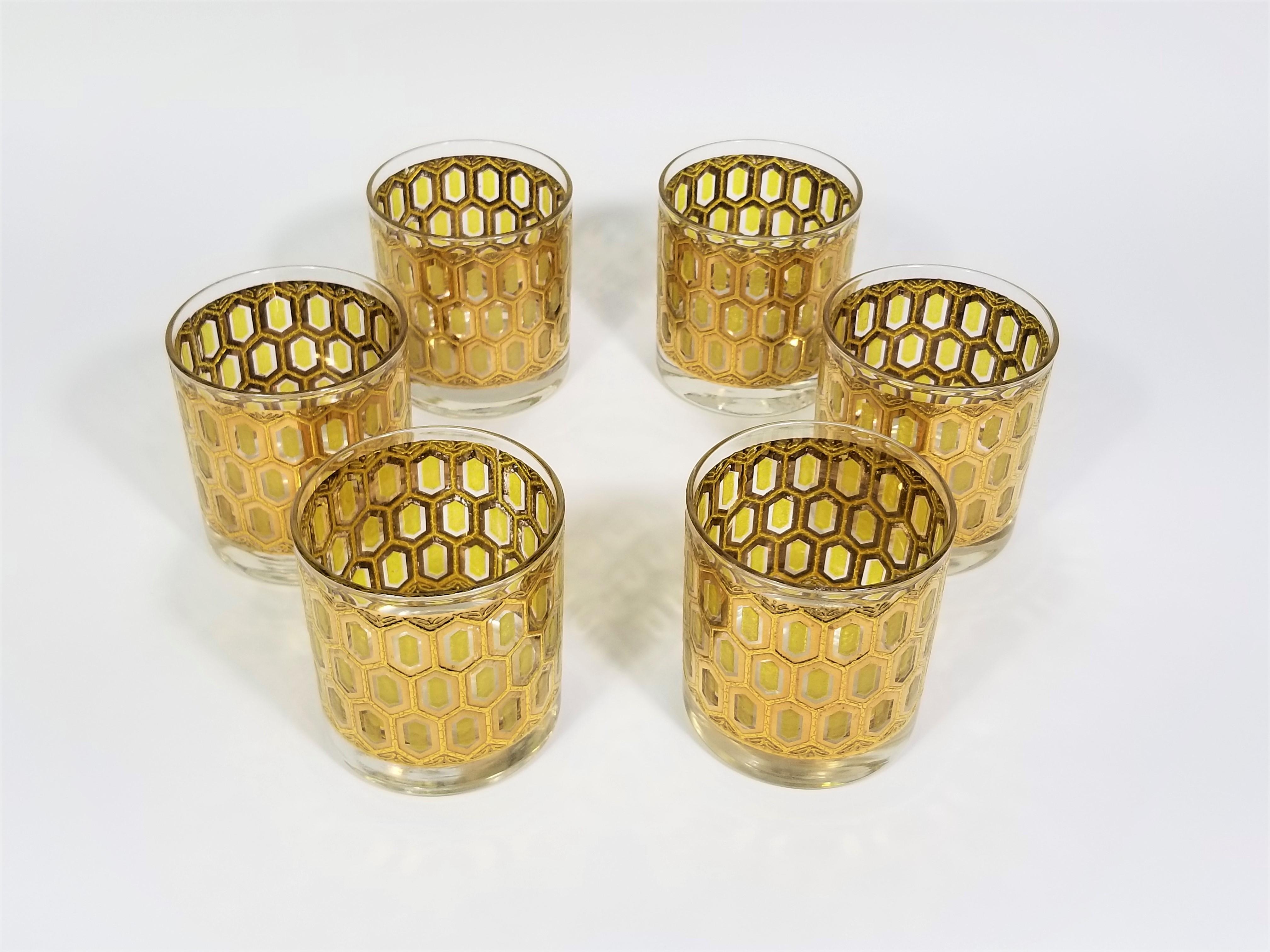 Culver 22k Gold Barware Glassware 1960s Mid Century Set of 6 In Excellent Condition In New York, NY