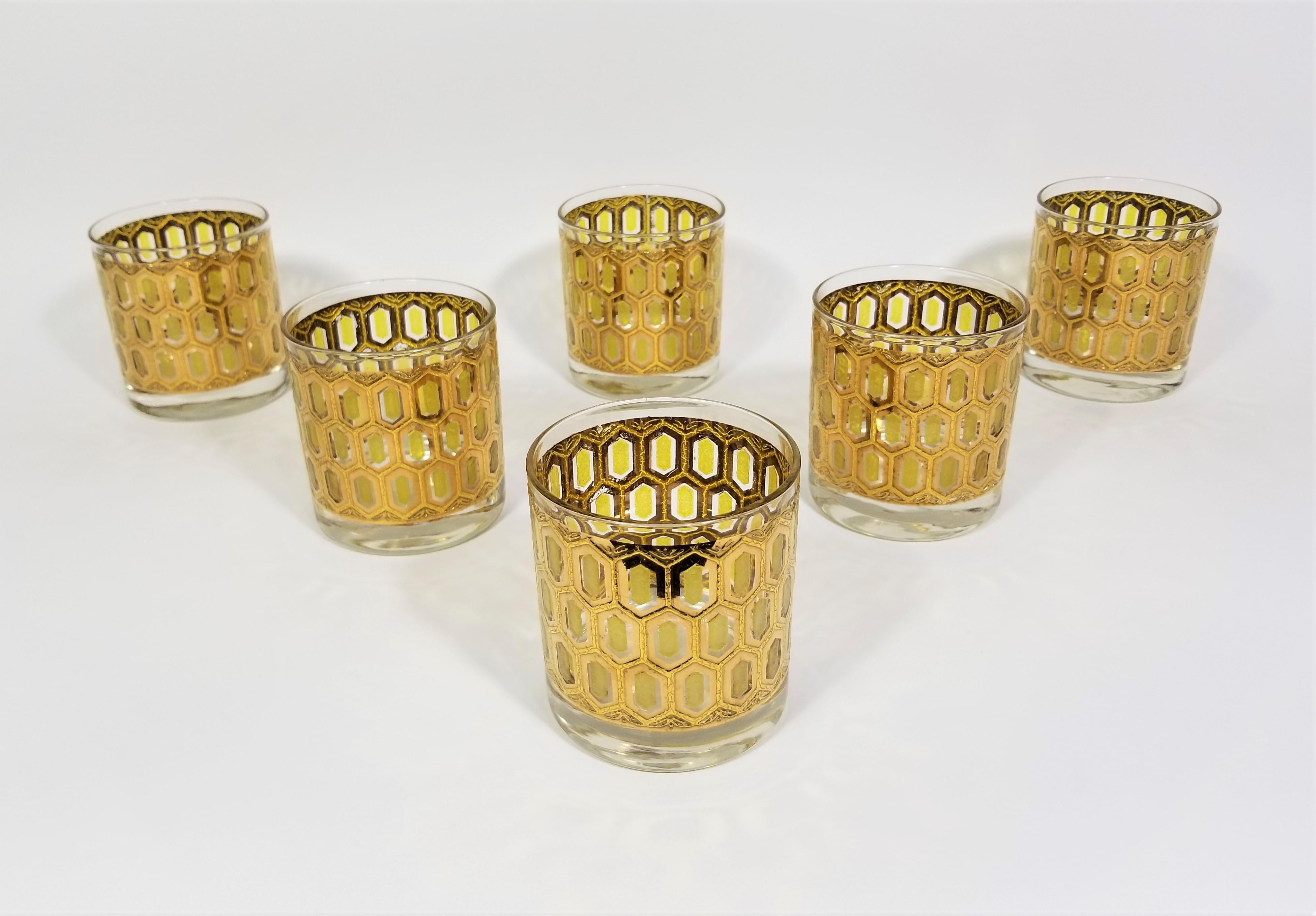 Culver 22k Gold Barware Glassware 1960s Mid Century Set of 6 3