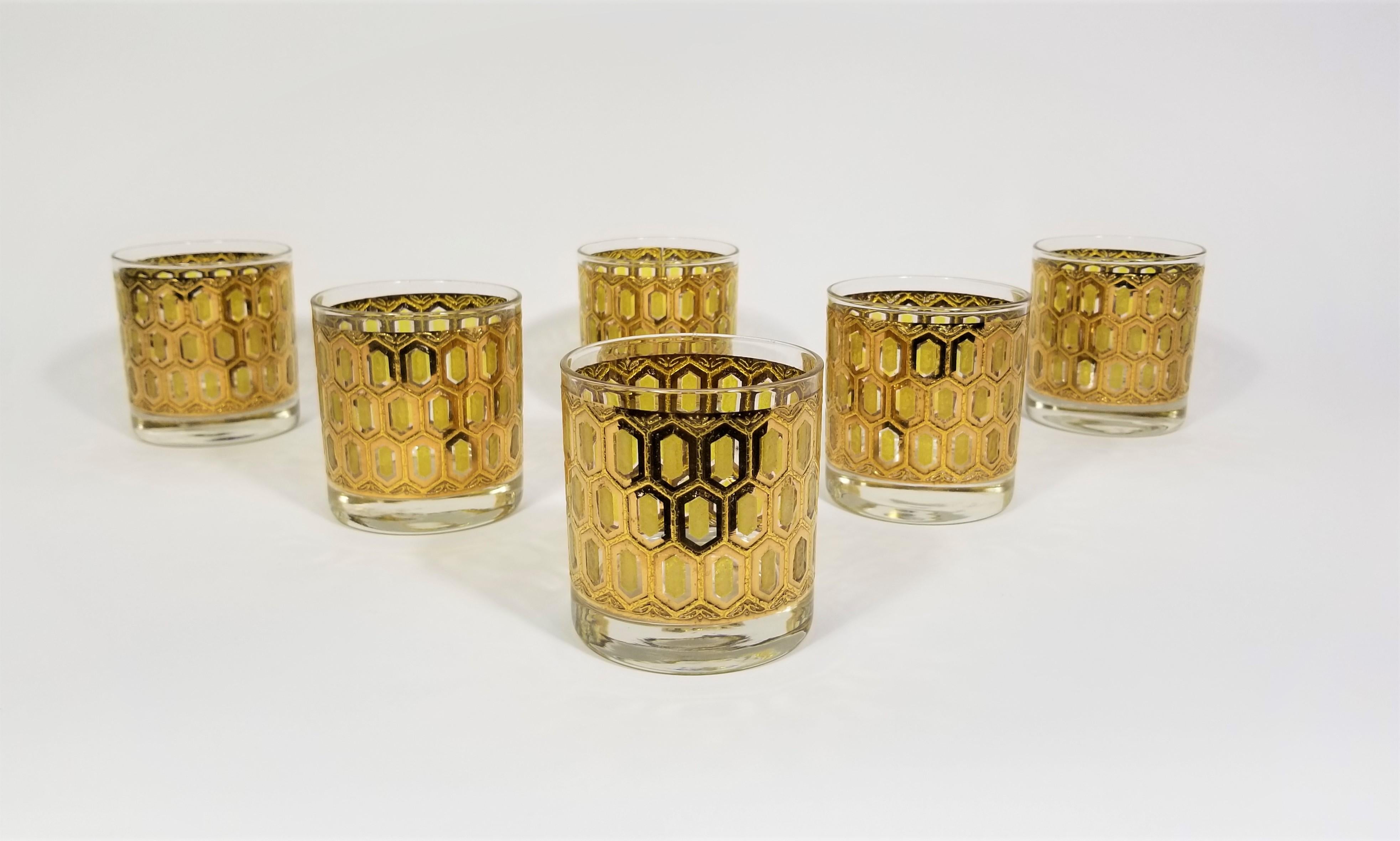 Culver 22k Gold Barware Glassware 1960s Mid Century Set of 6 4