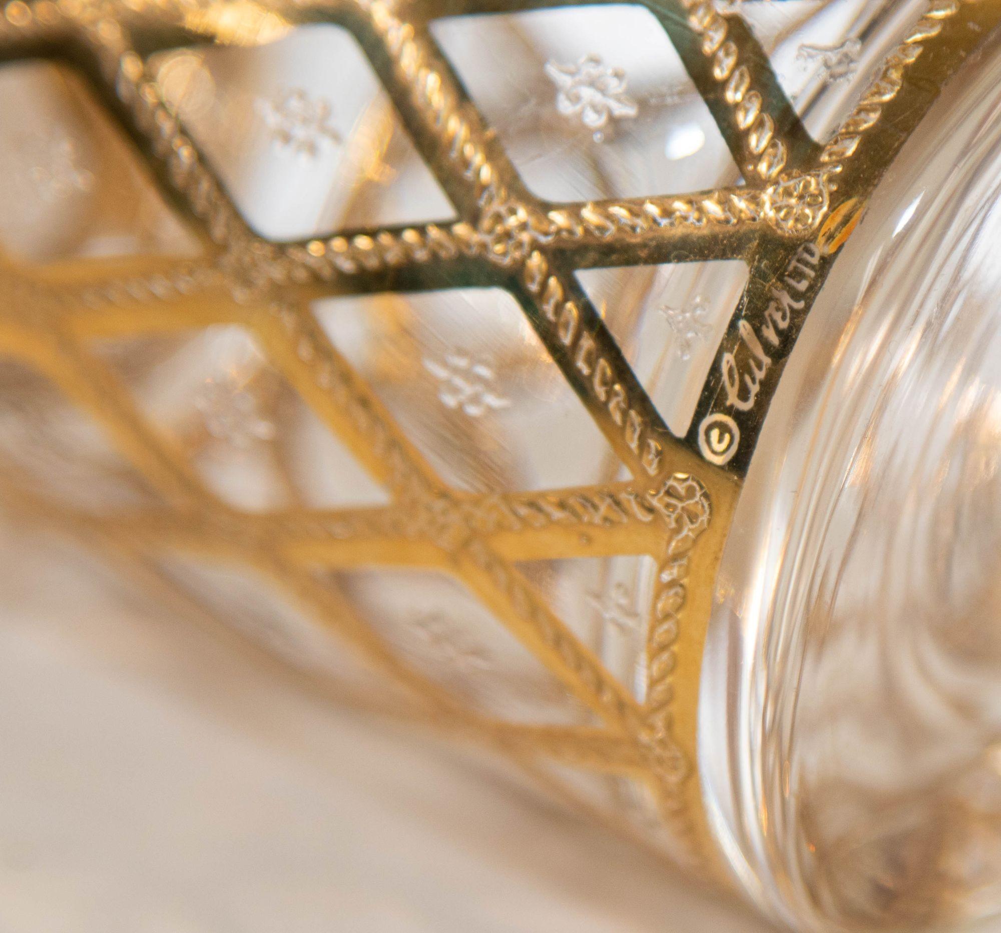 Culver 22-Karat Gold Barware Rocks Glasses Diamond Pattern 1960s Signed 3