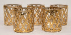 Verres de bar en forme de roche en or 22 carats avec motif de diamants, signés Culver, années 1960
