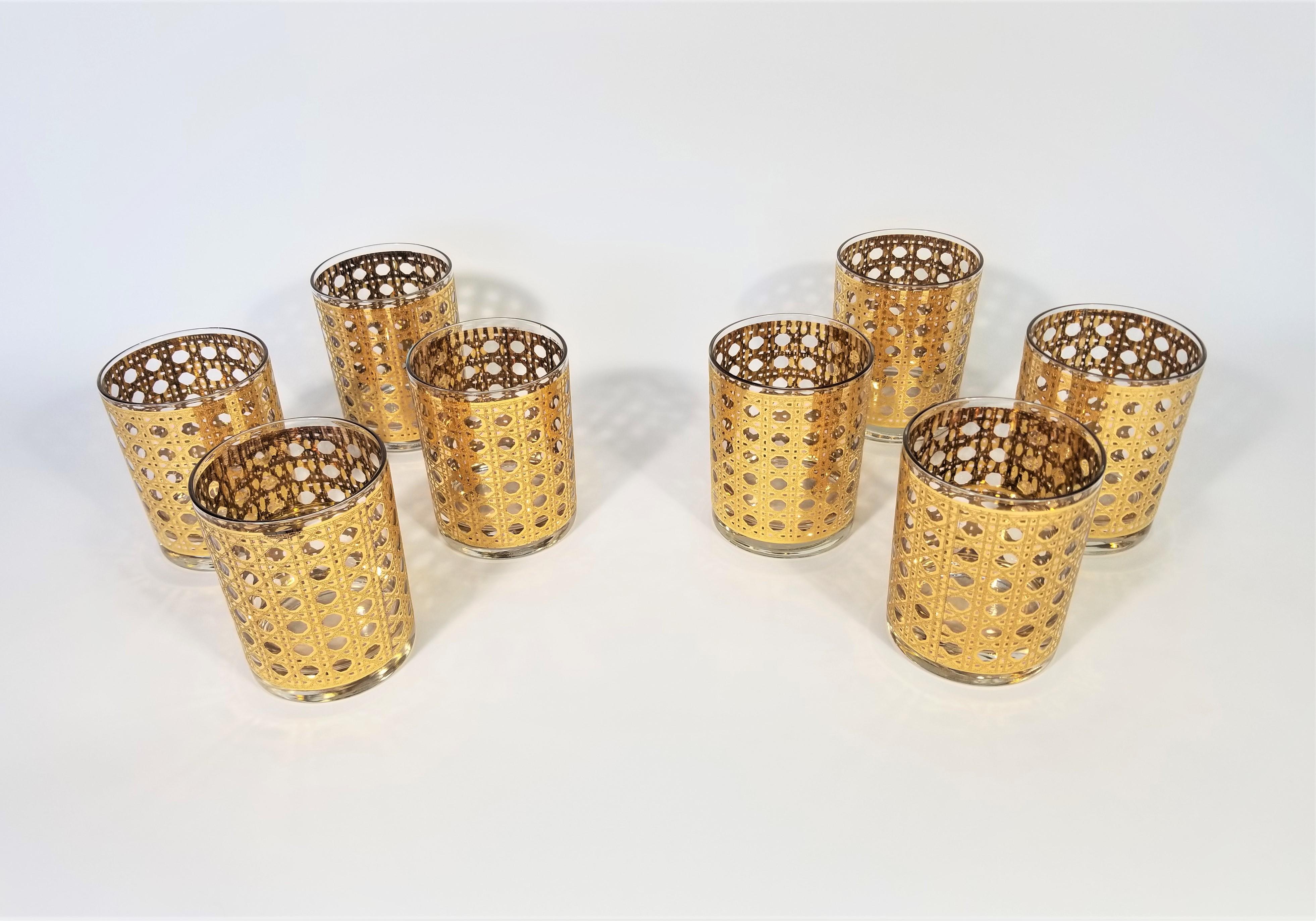 Culver 22-Karat Gold Canella Design Glassware Barware Midcentury Set of 8 6
