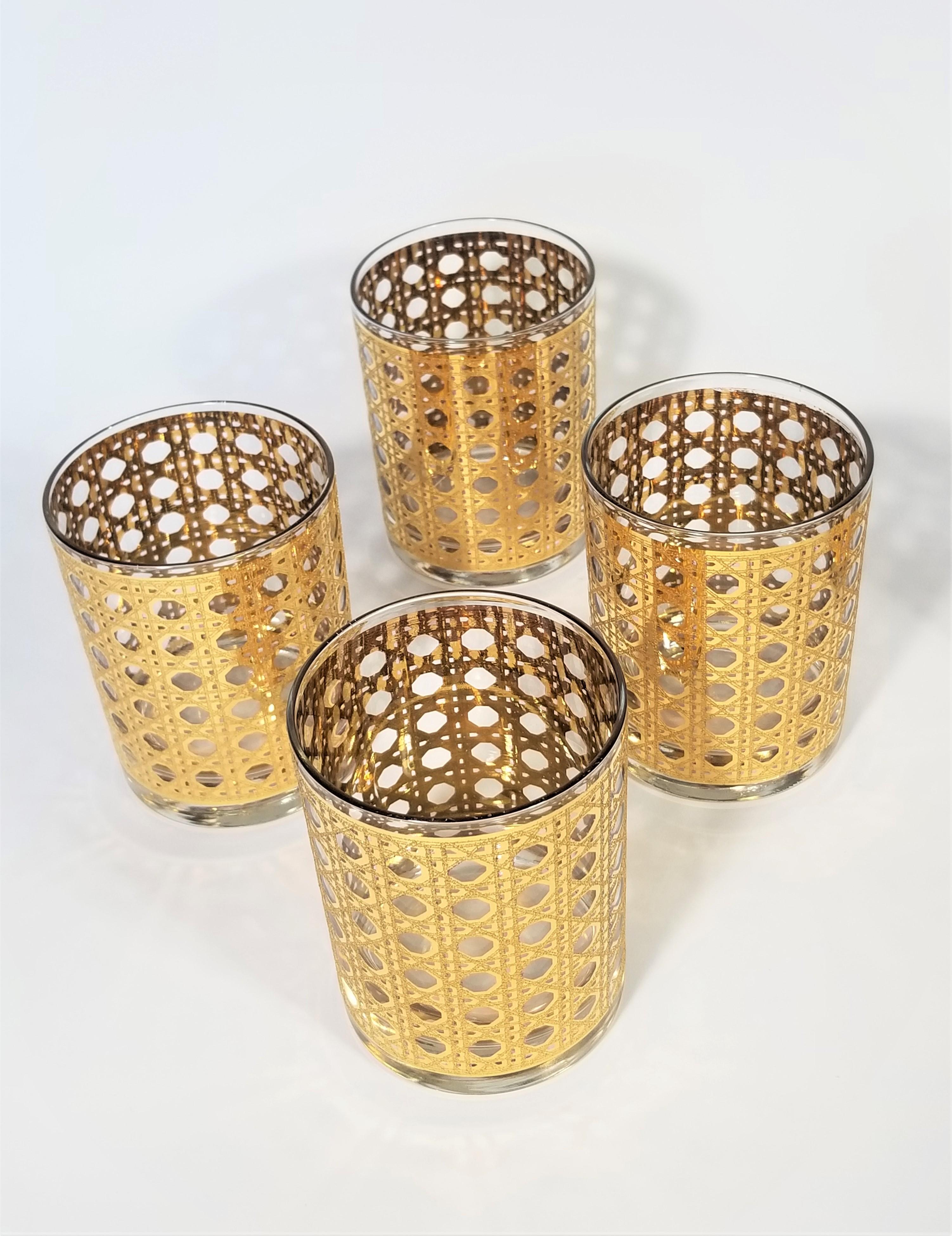 Culver 22-Karat Gold Canella Design Glassware Barware Midcentury Set of 8 7