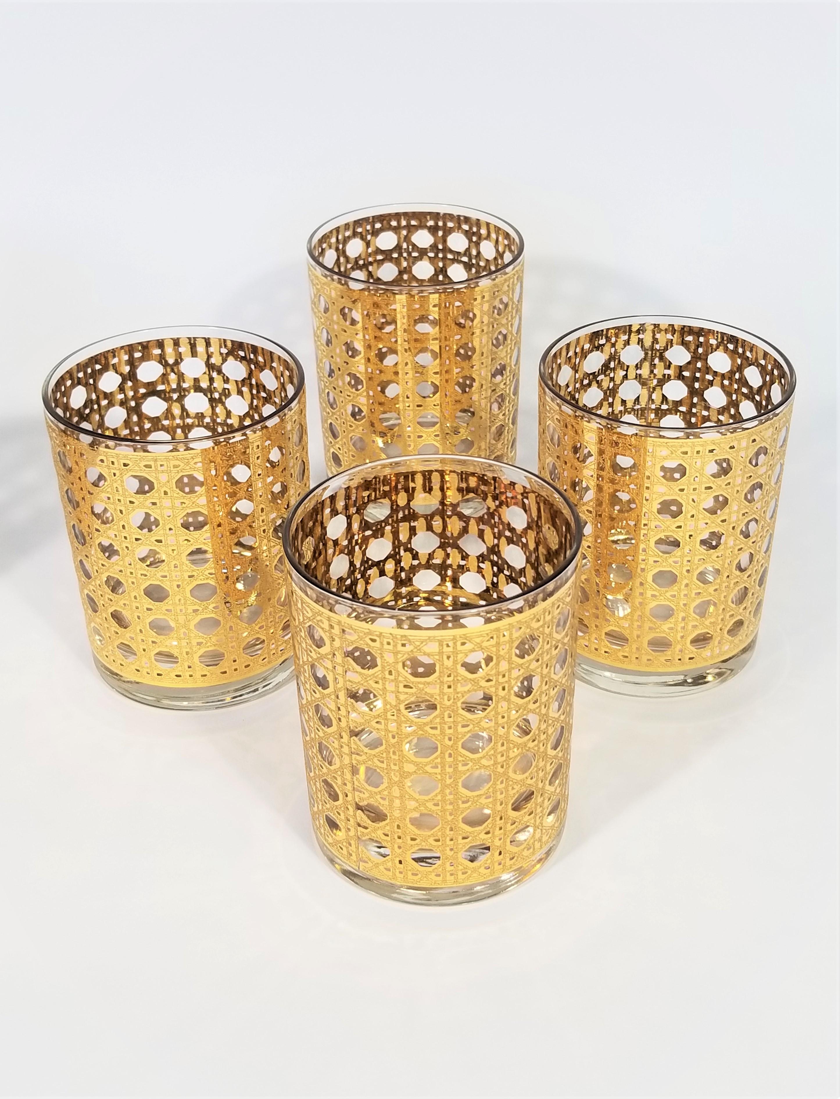 Culver 22-Karat Gold Canella Design Glassware Barware Midcentury Set of 8 8