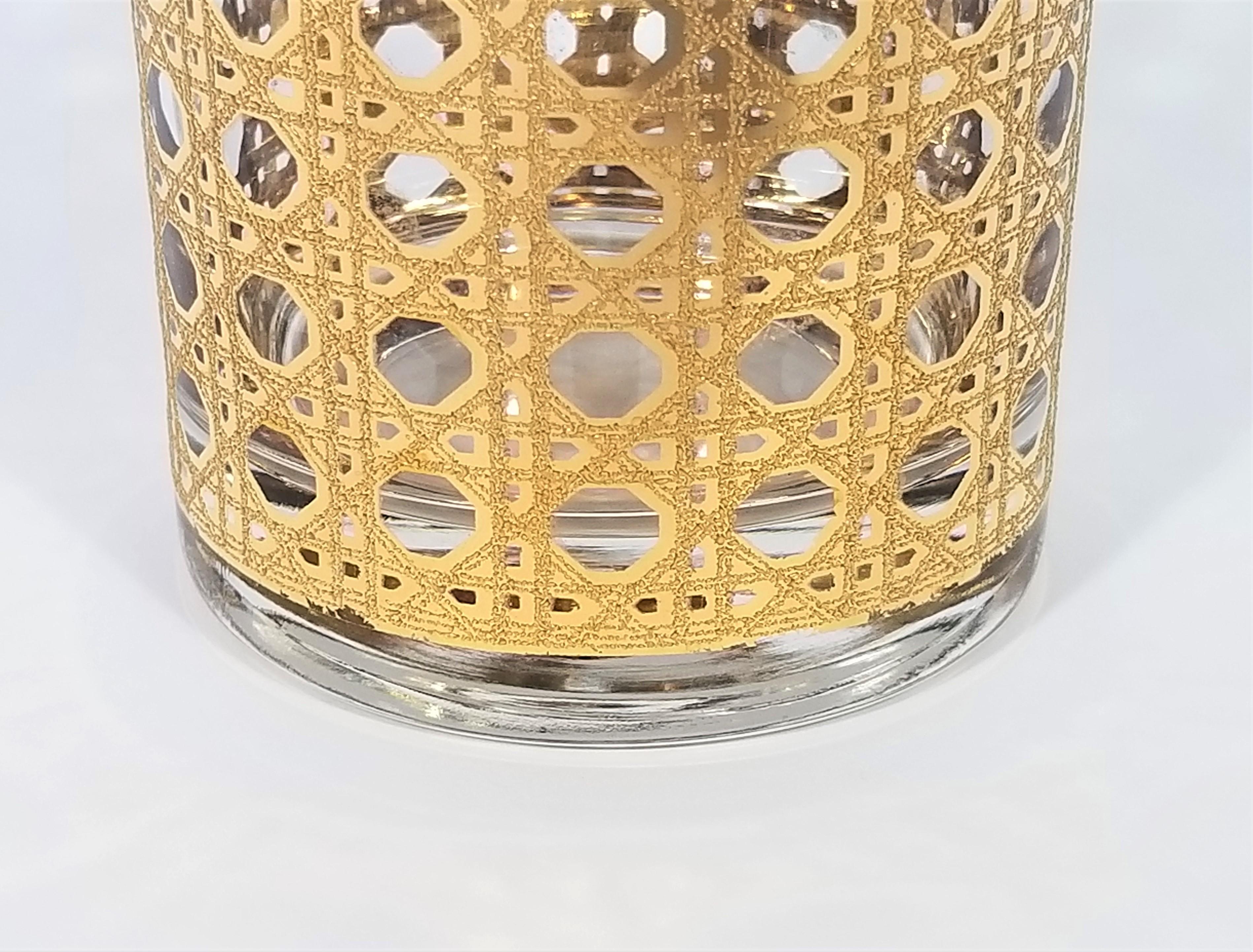 Culver 22-Karat Gold Canella Design Glassware Barware Midcentury Set of 8 4