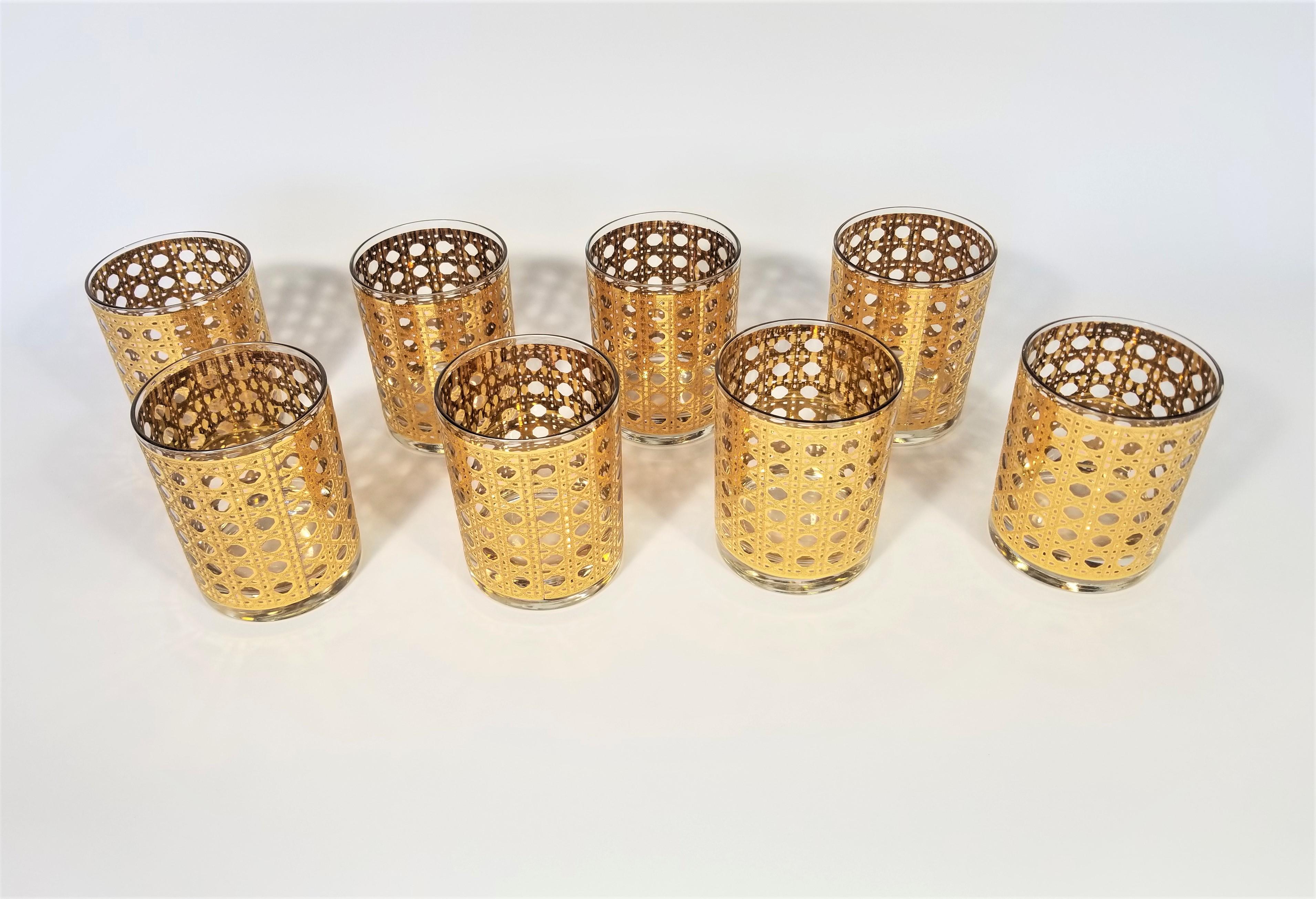 Culver 22-Karat Gold Canella Design Glassware Barware Midcentury Set of 8 5