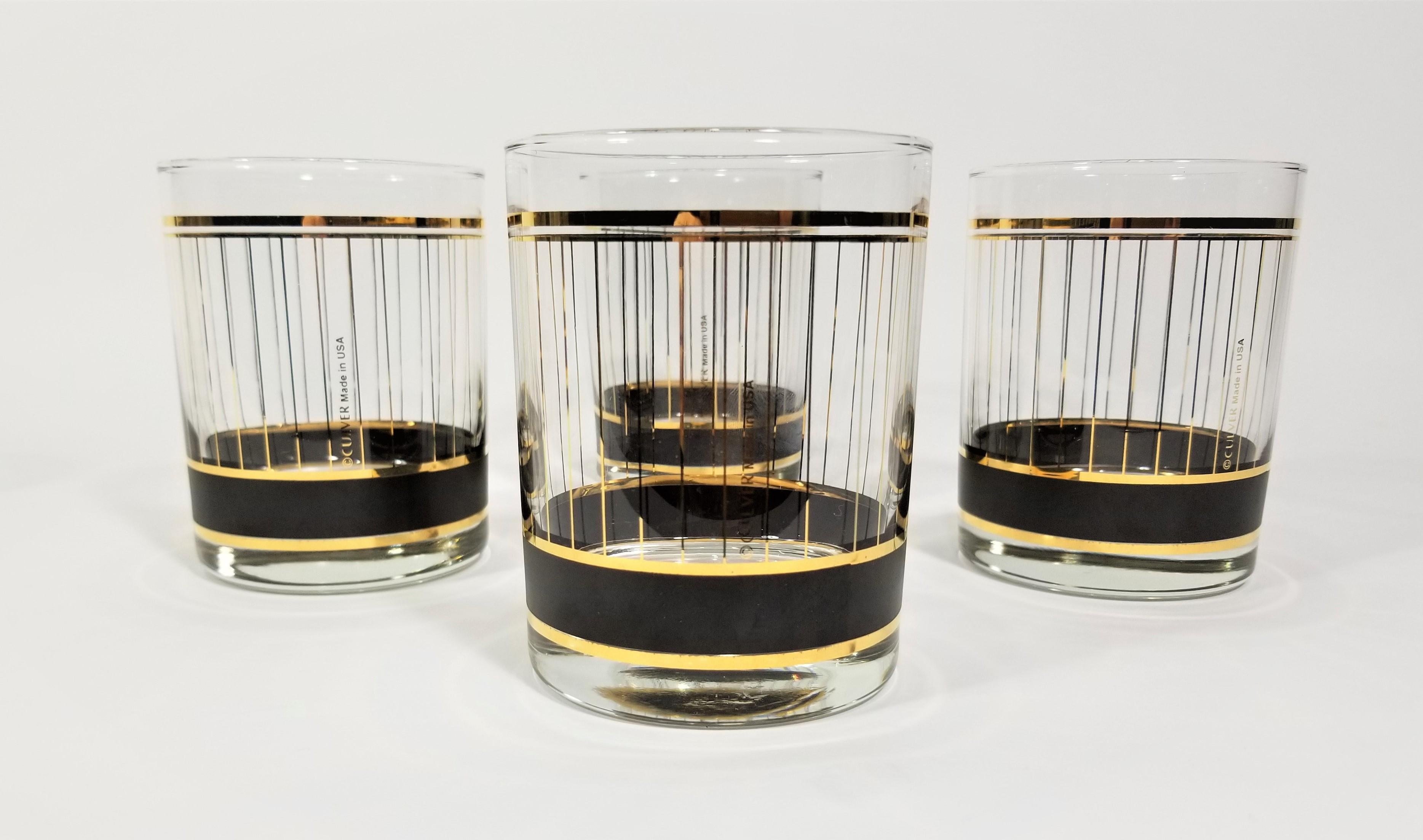 Culver 22K Gold Barware Glassware “Devon” Design Double Old Fashioned Glasses. All glasses are marked and in Excellent Condition. 