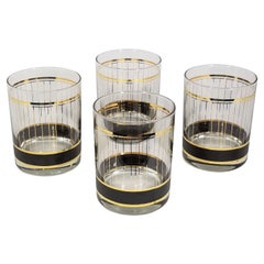 Culver 22K Gold Double Old Fashion Glassware Barware Mid Century Set of 4