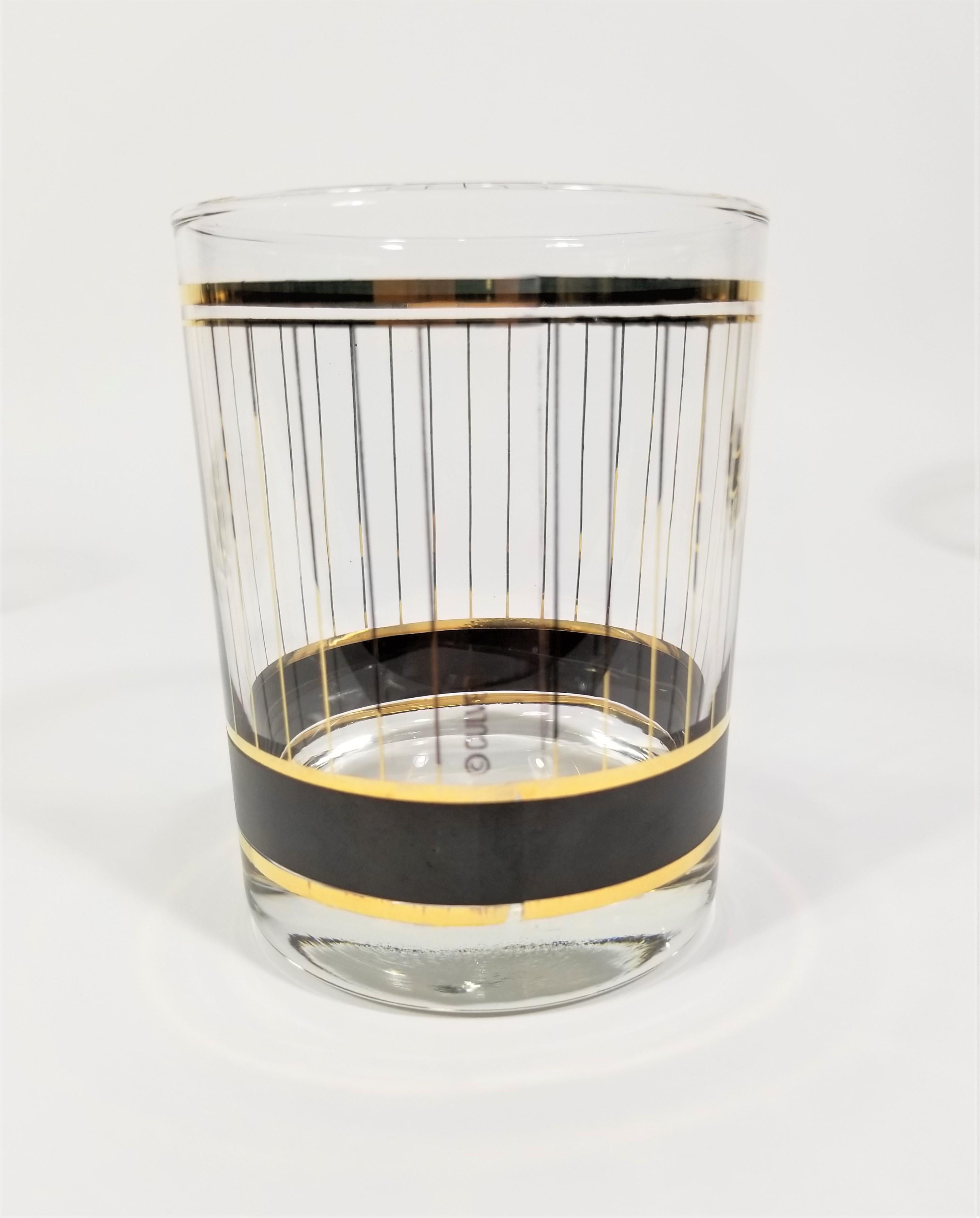 Culver 22K Gold Double Old Fashioned Glassware Barware Mid Century Set of 8 6