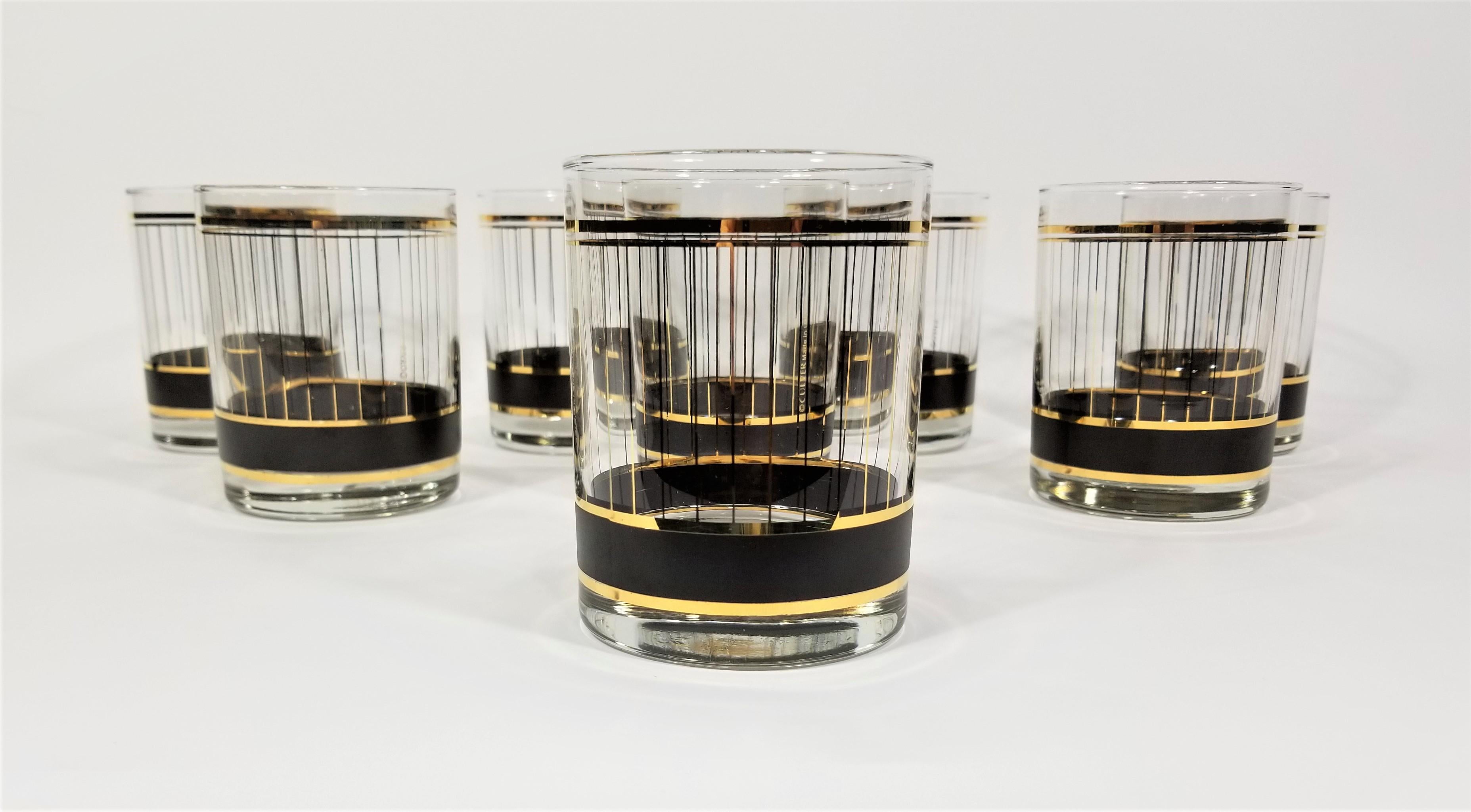 Culver 22K Gold Double Old Fashioned Glassware Barware Mid Century Set of 8 8