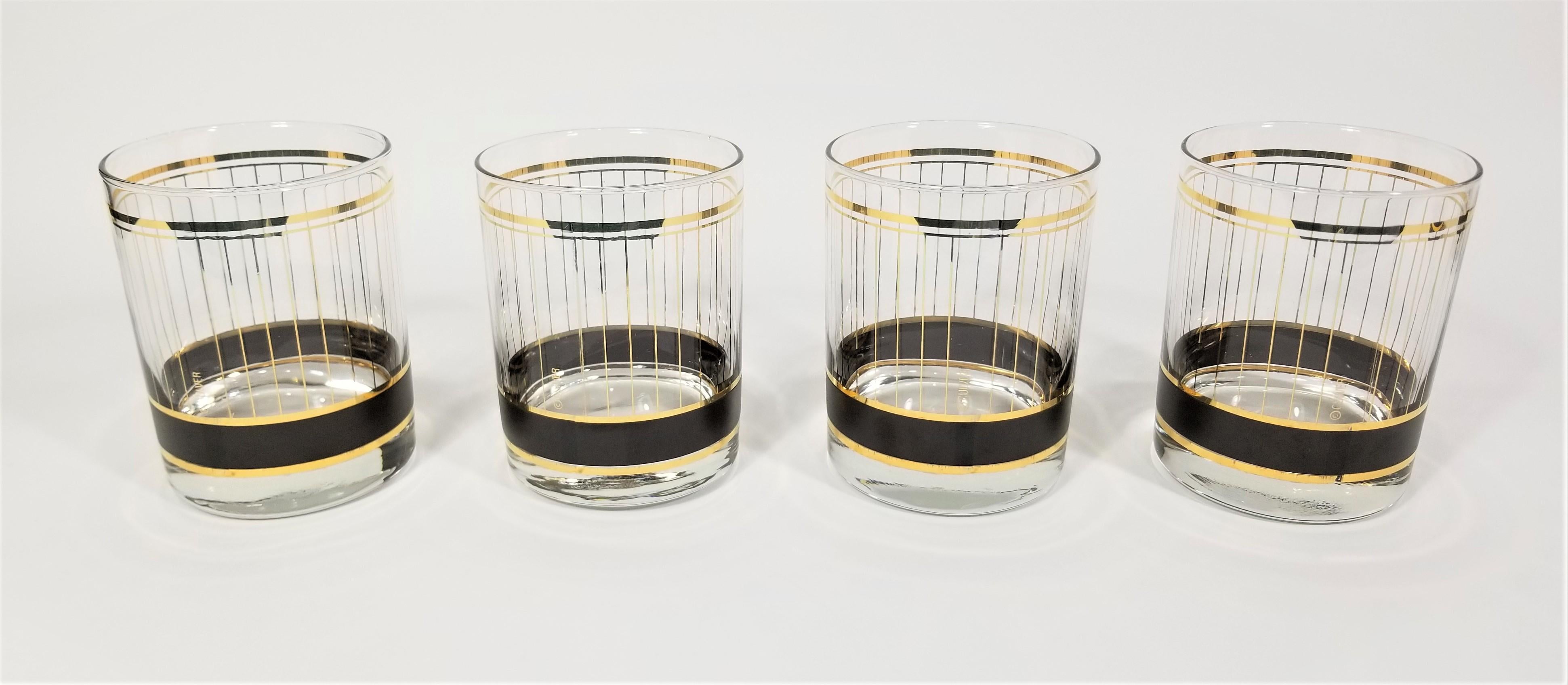 Culver 22K Gold Double Old Fashioned Glassware Barware Mid Century Set of 8 In Excellent Condition In New York, NY