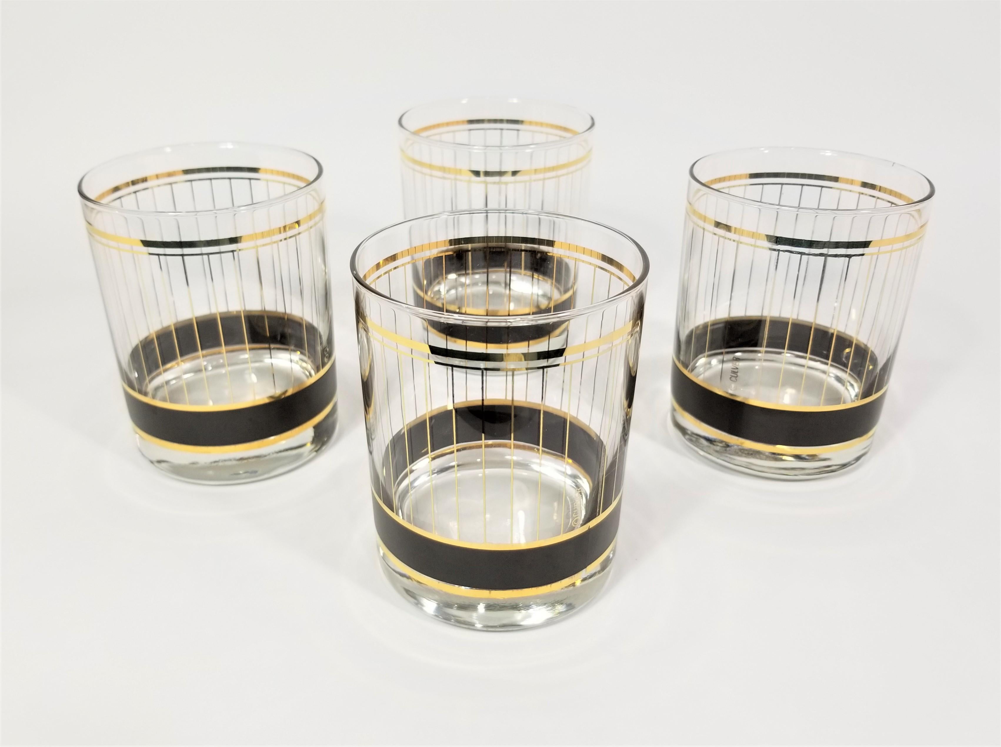 20th Century Culver 22K Gold Double Old Fashioned Glassware Barware Mid Century Set of 8