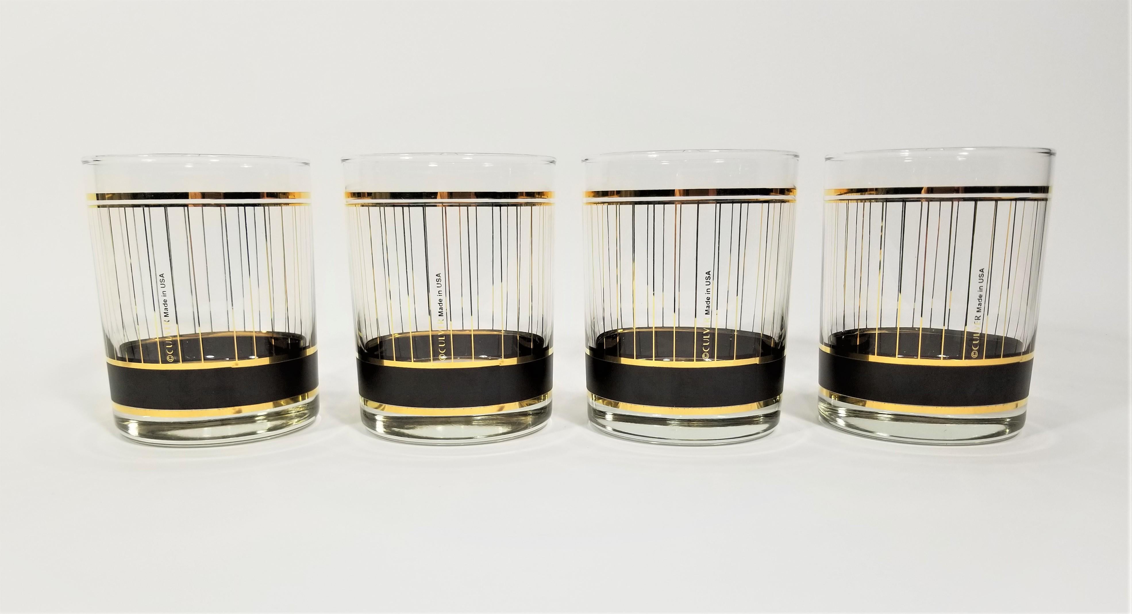 Culver 22K Gold Double Old Fashioned Glassware Barware Mid Century Set of 8 1