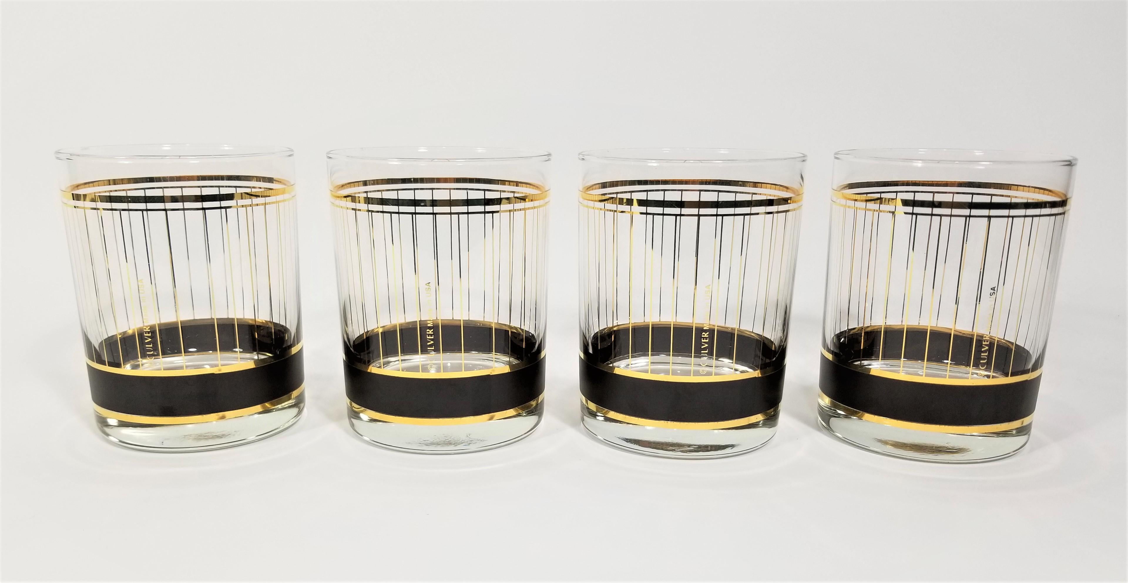 Culver 22K Gold Double Old Fashioned Glassware Barware Mid Century Set of 8 3