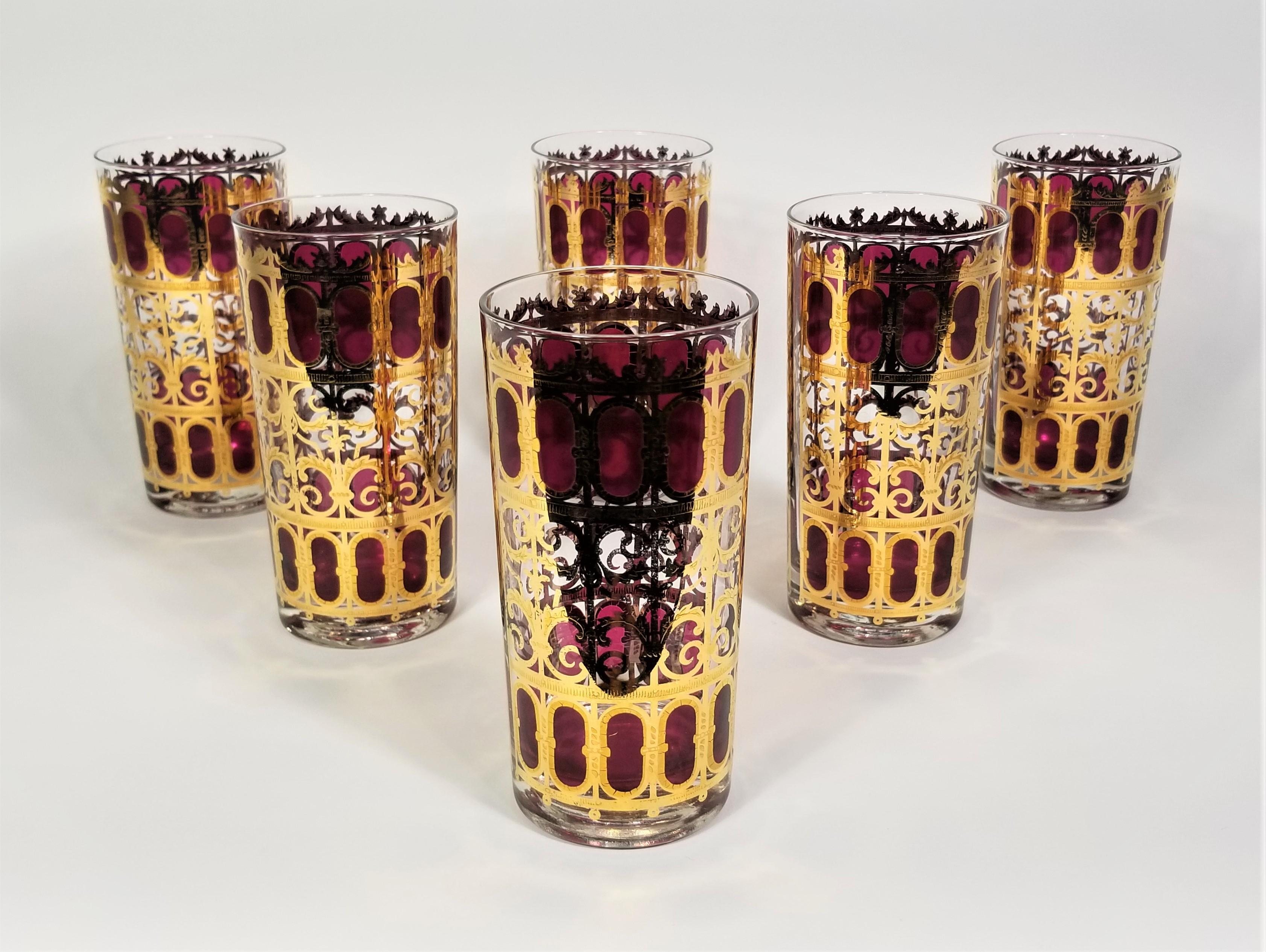 Mid-Century Modern Culver 22K Gold Glassware Barware 1960s Mid Century 