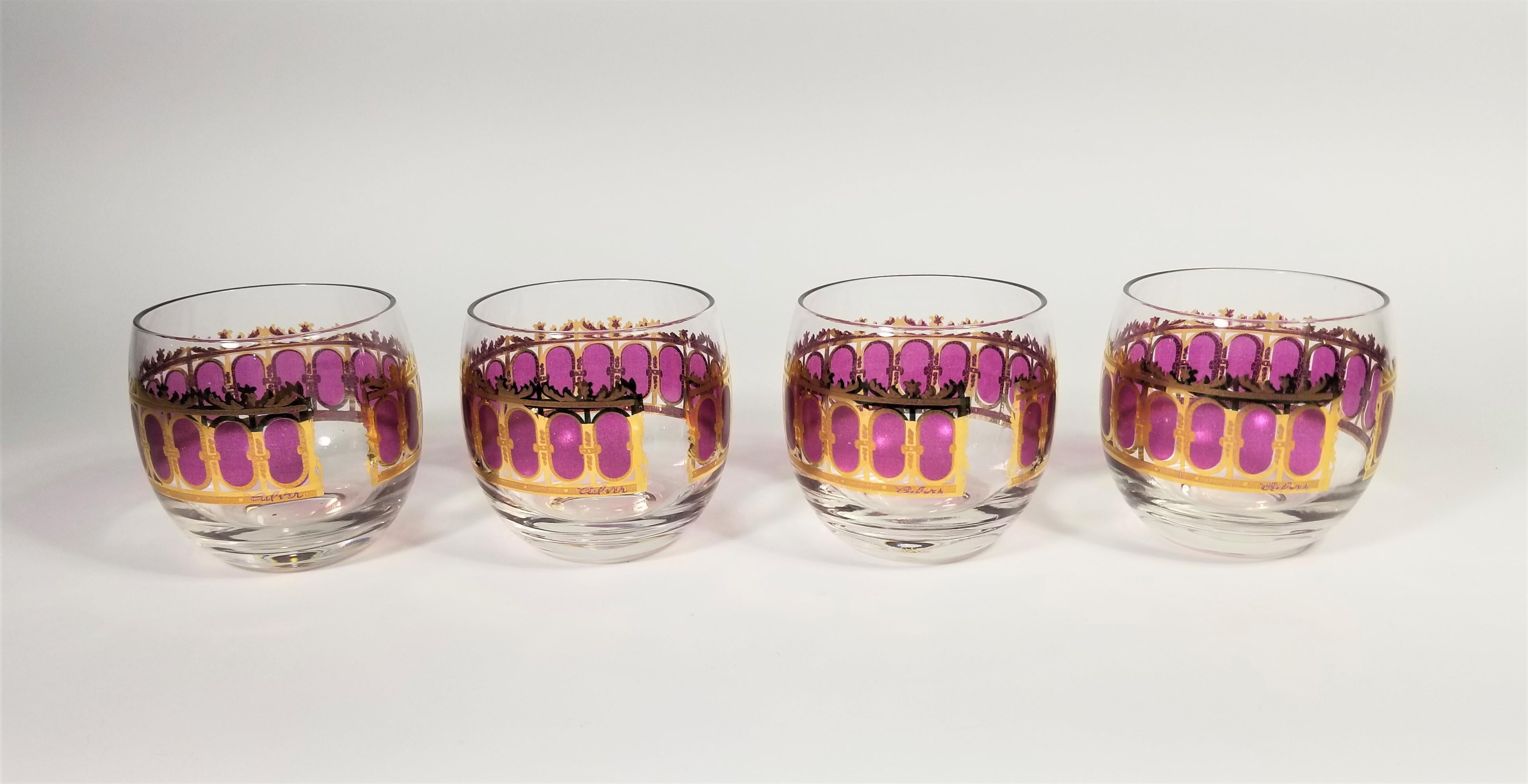 Mid-Century Modern Culver 22k Gold Glassware Barware Midcentury Set of 4 For Sale
