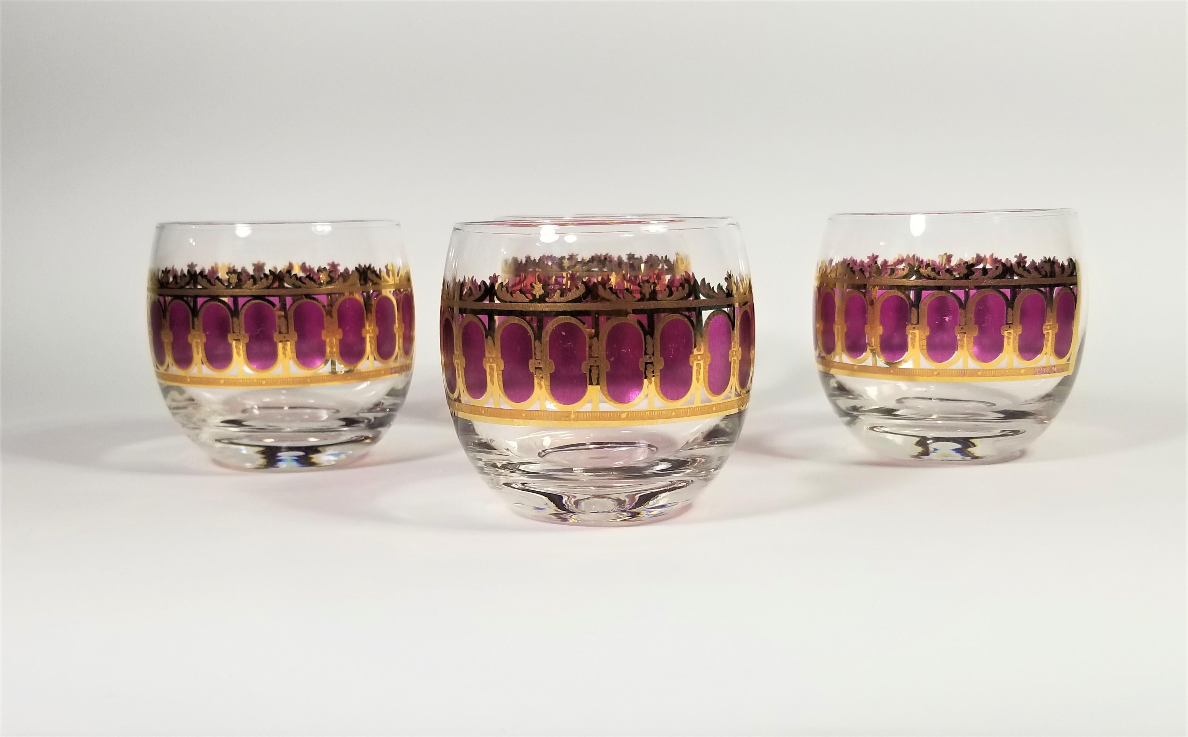 Culver 22k Gold Glassware Barware Midcentury Set of 4 In Excellent Condition For Sale In New York, NY