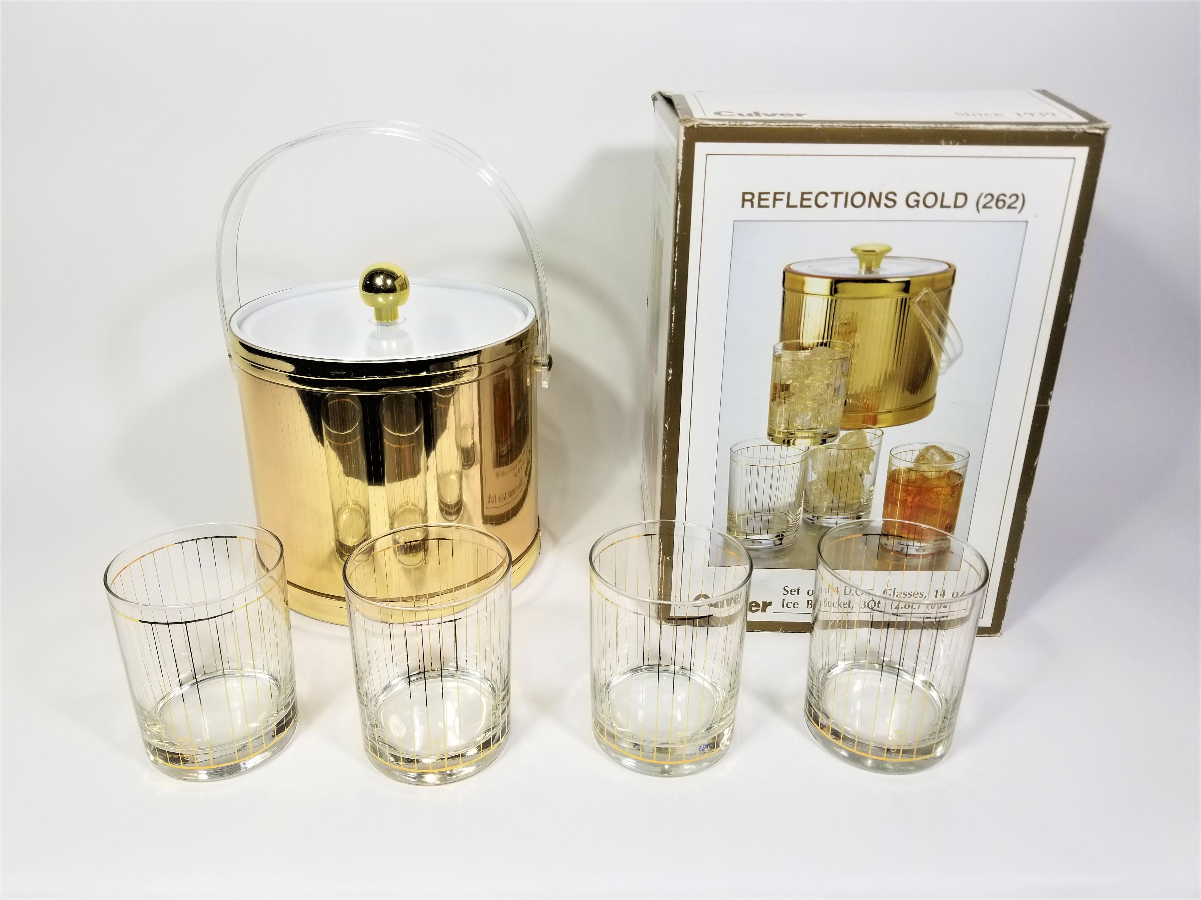 Culver 22K Gold Glassware Barware with Ice Bucket, 1970s For Sale 12