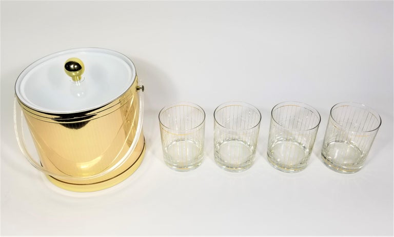Culver 22K Gold Glassware Barware with Ice Bucket, 1970s For Sale 1