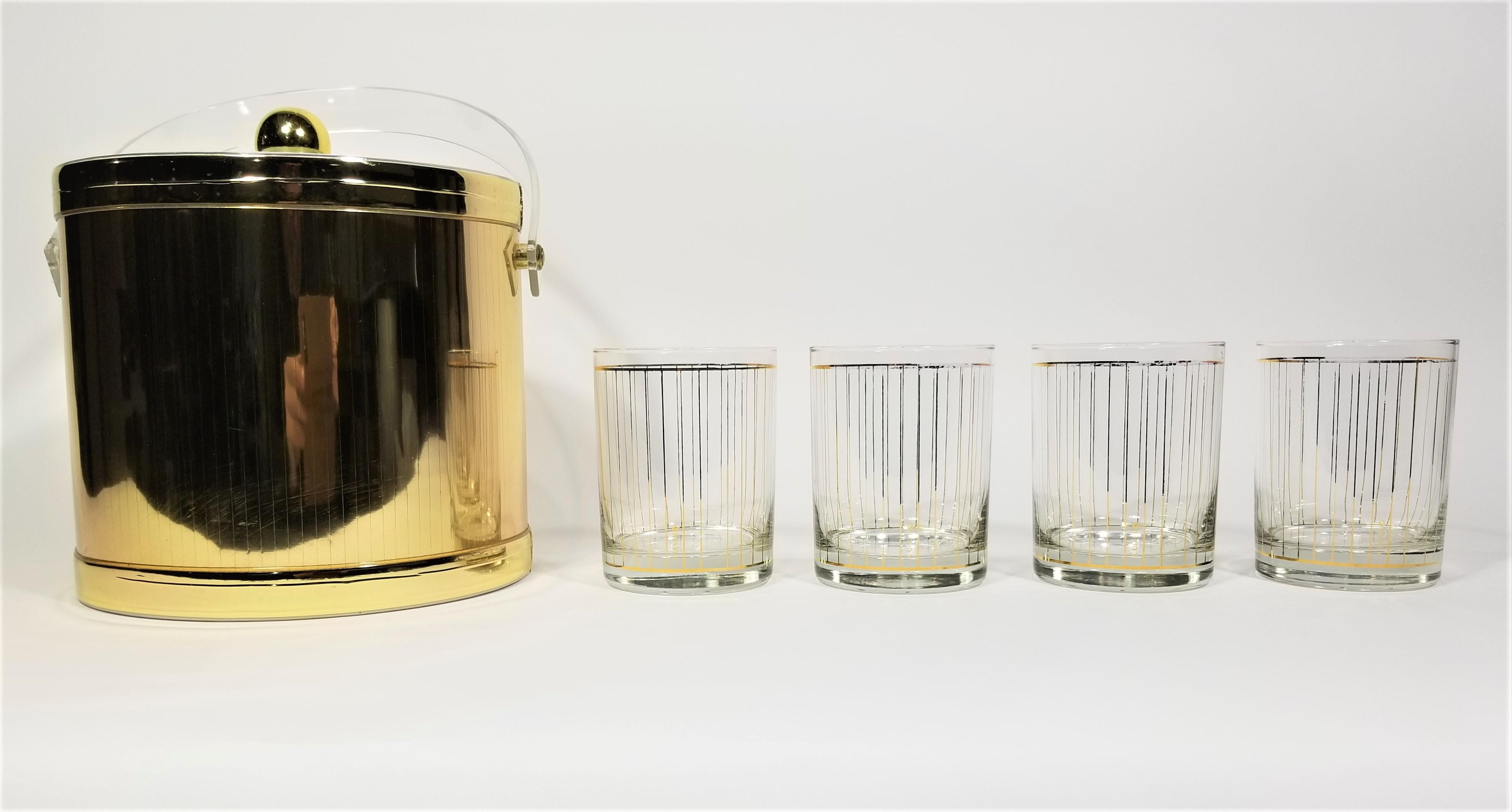 Culver 22K Gold Glassware Barware with Ice Bucket, 1970s In Good Condition For Sale In New York, NY